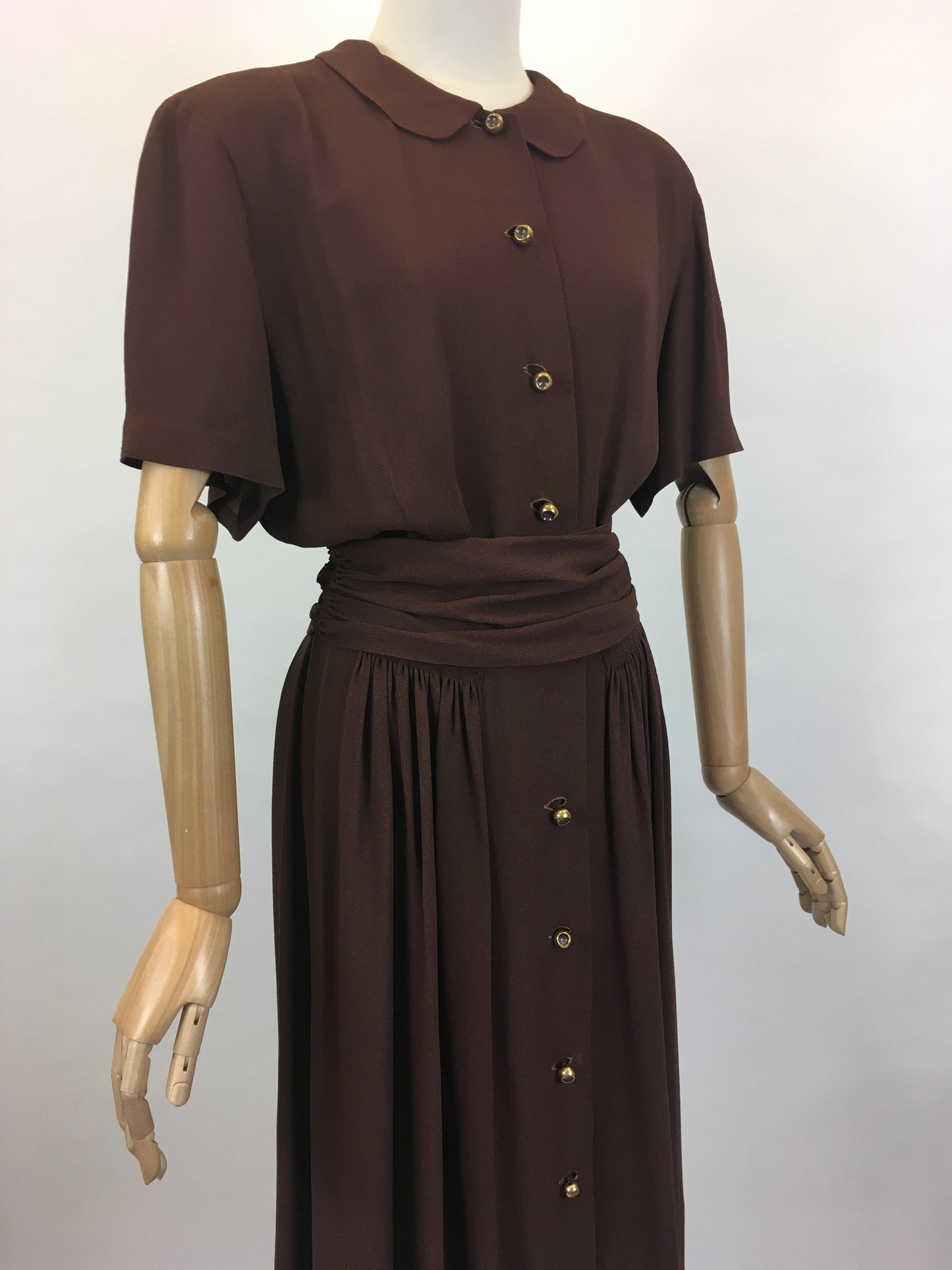 Original 1940’s SENSATIONAL Brown Fine Crepe Dress - ‘ A Jerry Gilden Spectator ‘