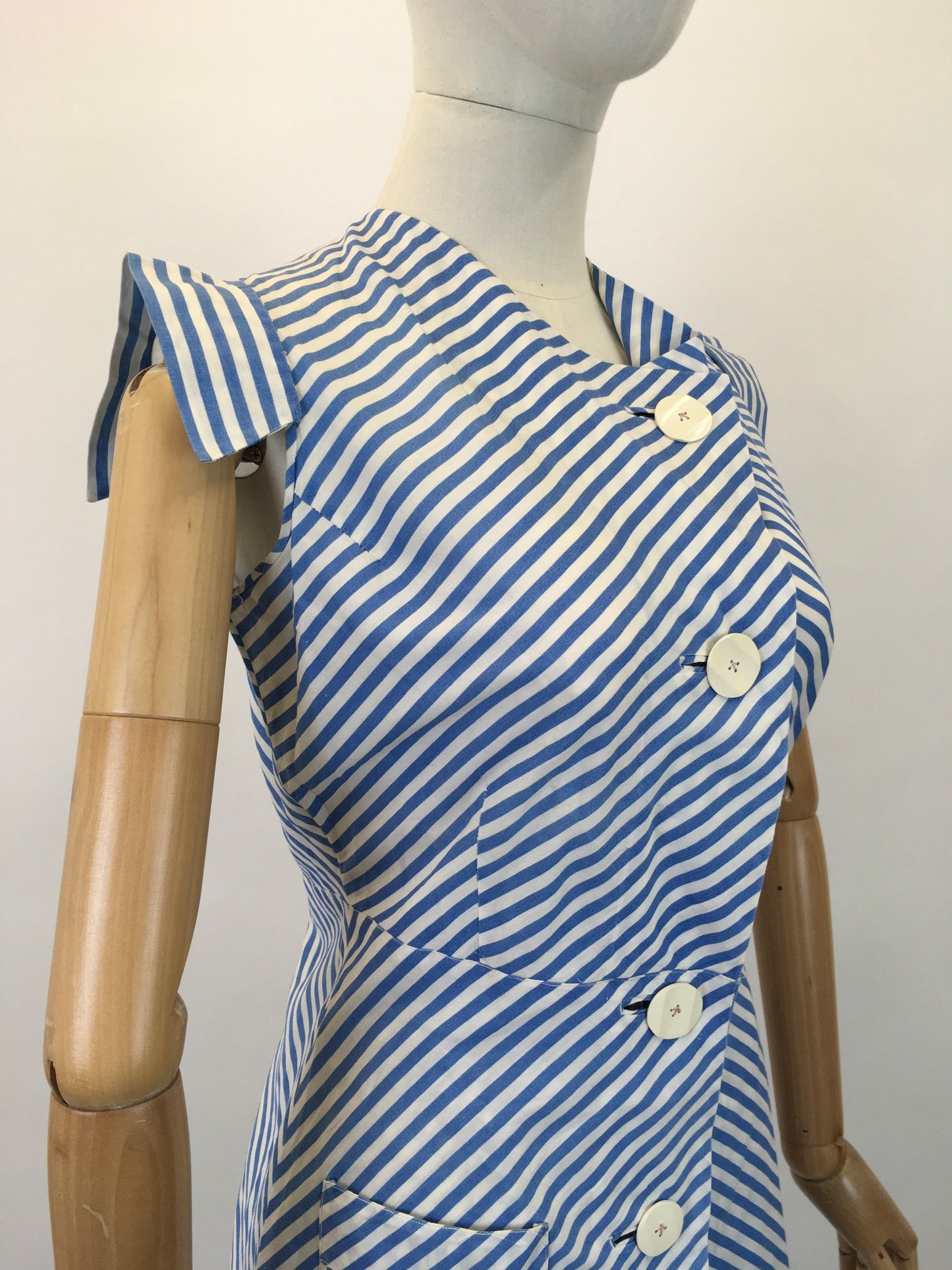 Original 1930's Sensational Dress & Shorts Set - In A Classic Blue & White Stripe