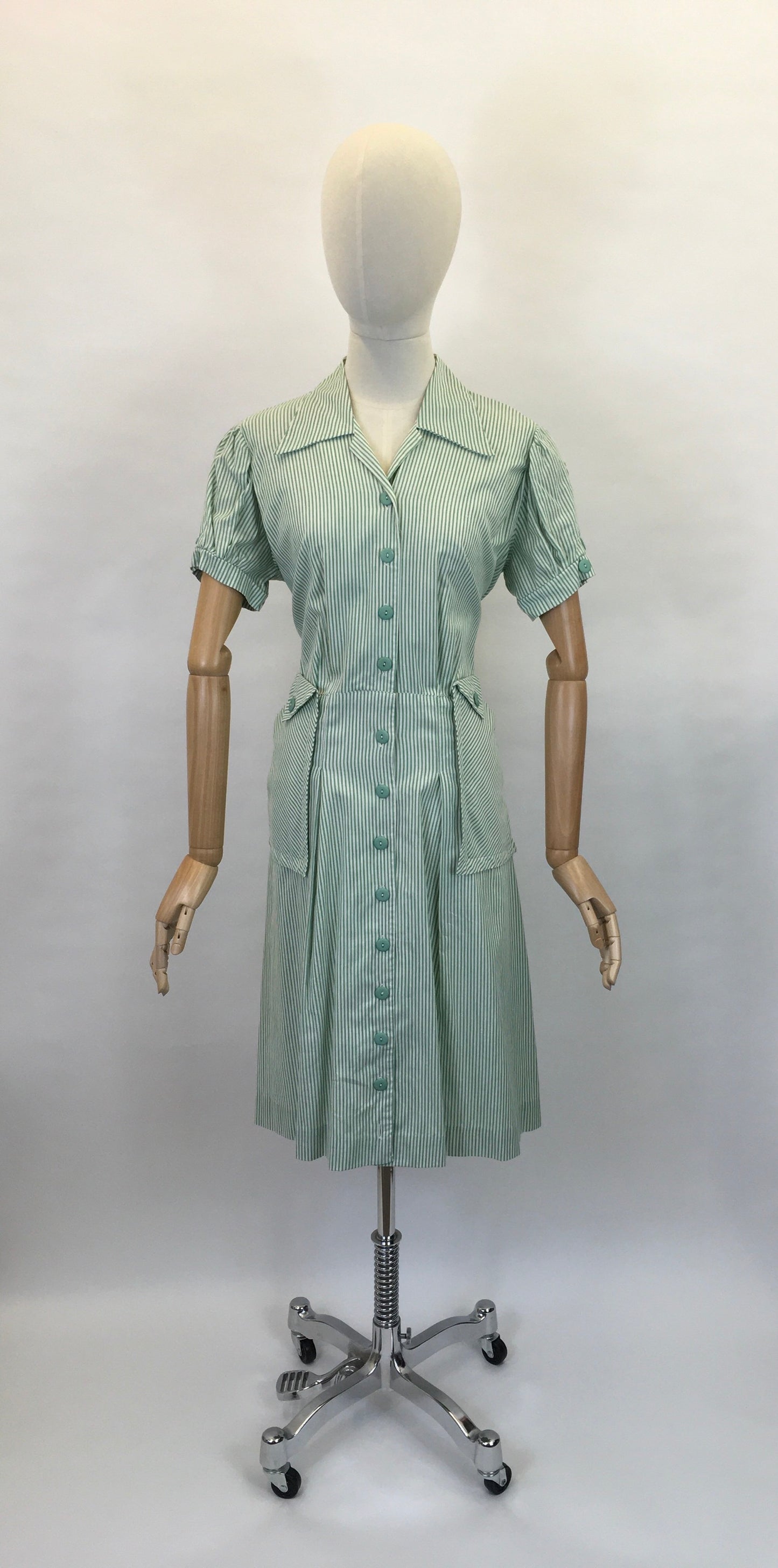 Original 1940’s Green & White Striped Dress - ‘ Joyce the Bright’ Patented Label