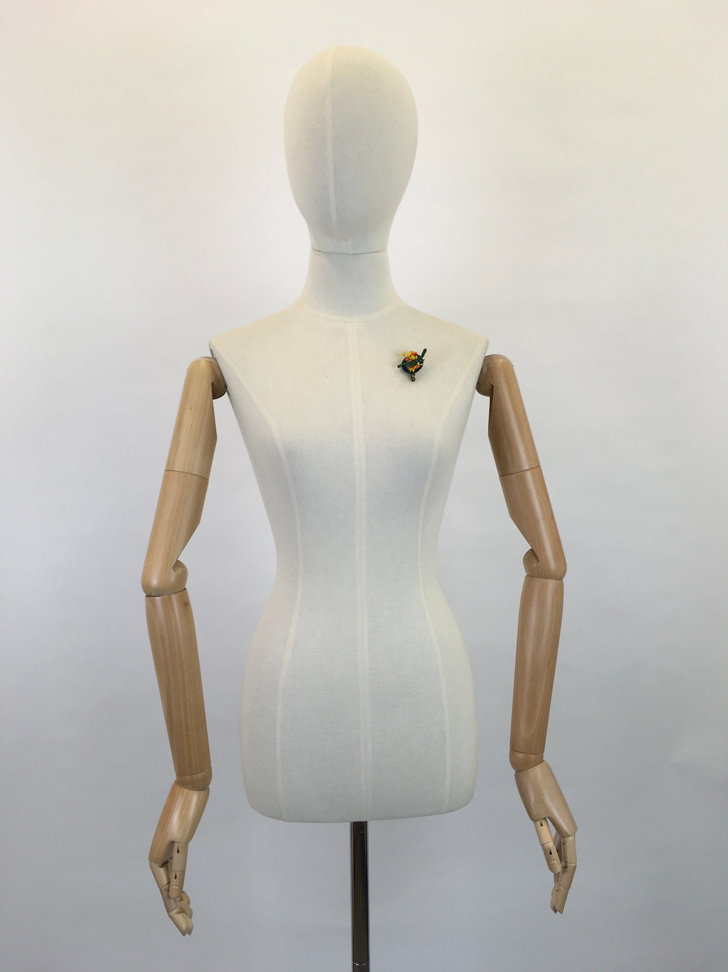 Original 1940s Make Do and Mend Telephone Wire Brooch - In Bright Yellow, Orange and Green