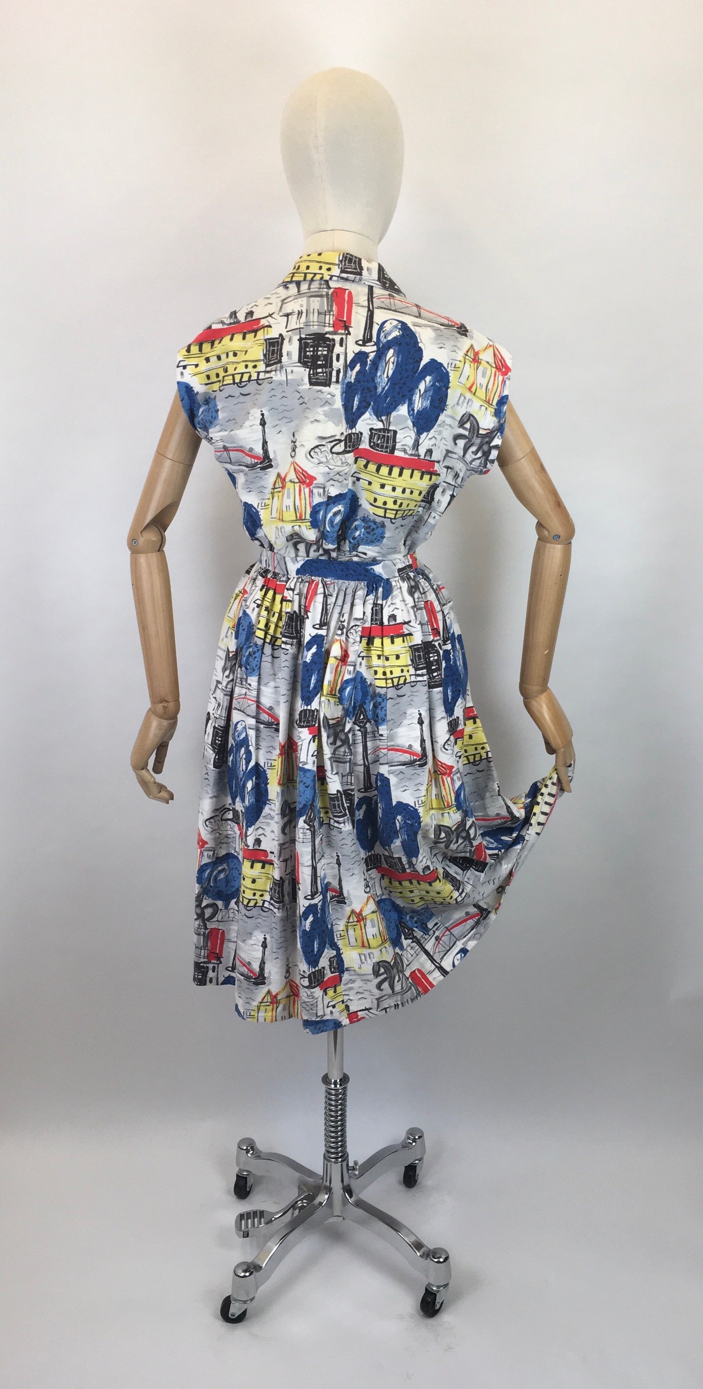 Original 1950s 4 pc Sun Set In Novelty Print Barkcloth - Sun Top, Blouse, Bloomer Shorts and Skirt