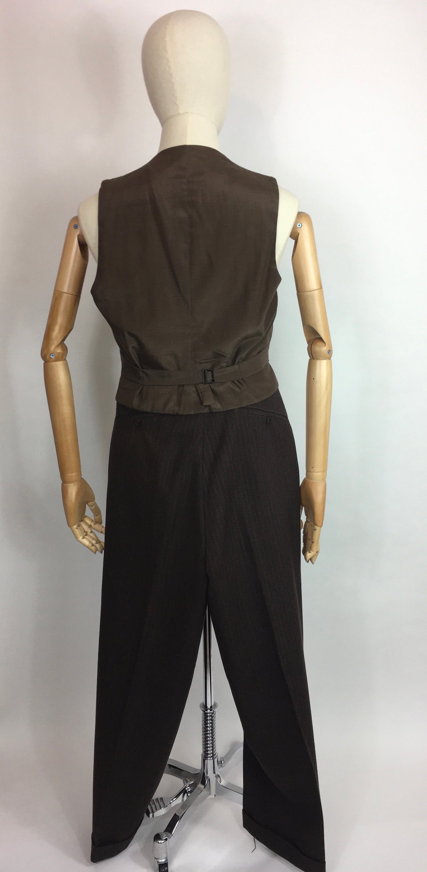 Original 1940’s Gents 2pc Waistcoat and Trousers Set - Made from A Lovely Brown Cloth with Orange Pinstripe