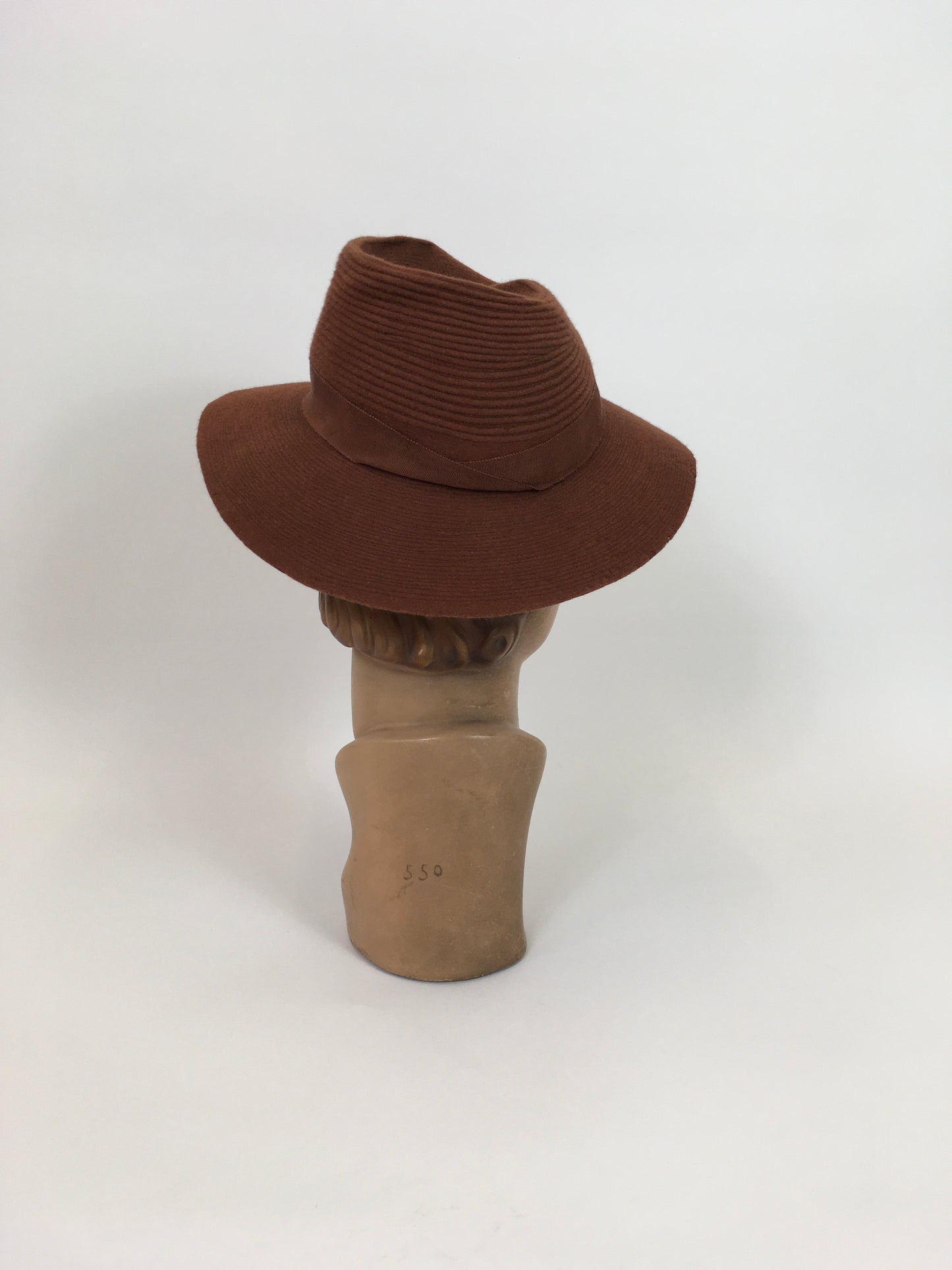 Original 1940's Sensational Fedora Hat - In A Warm Cinnamon With Stitchwork Detailing