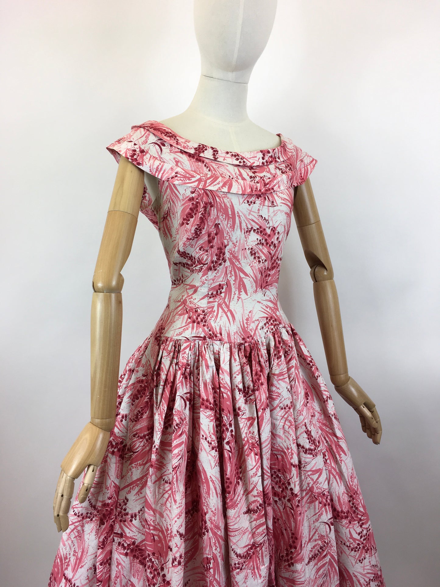 Original 1950’s Darling Cotton Day Dress - In Crisp White, Powder Pink & Deep Pink