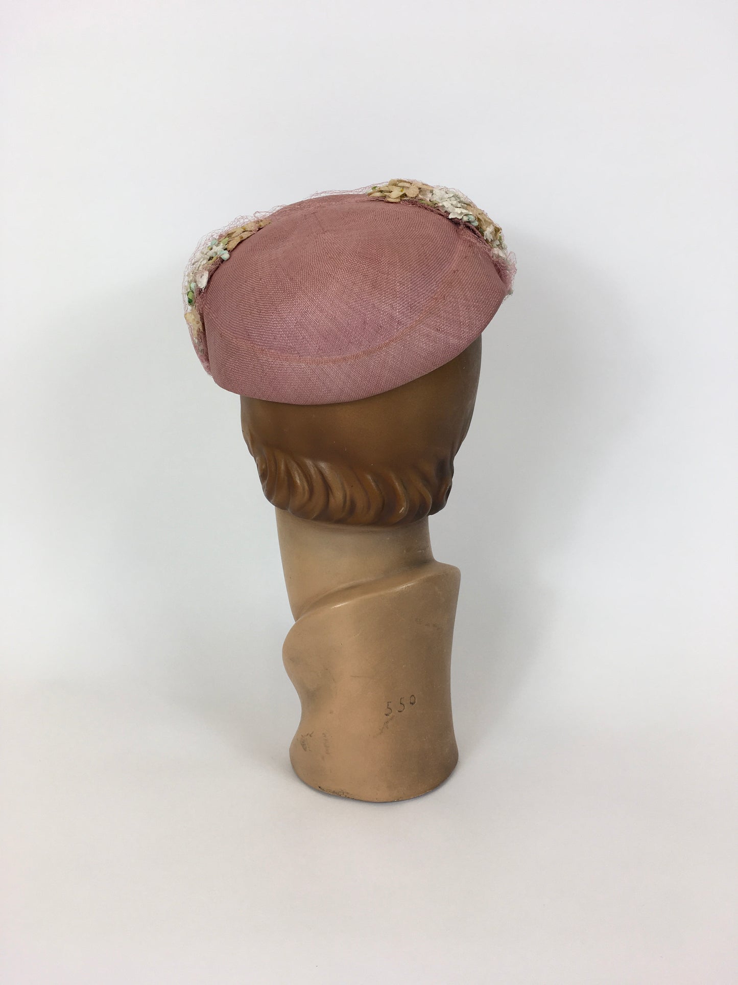 Original 1940’s Darling Powdered Rose Pink Hat - With Veiling and Beautiful Millinery Flower Embellishments