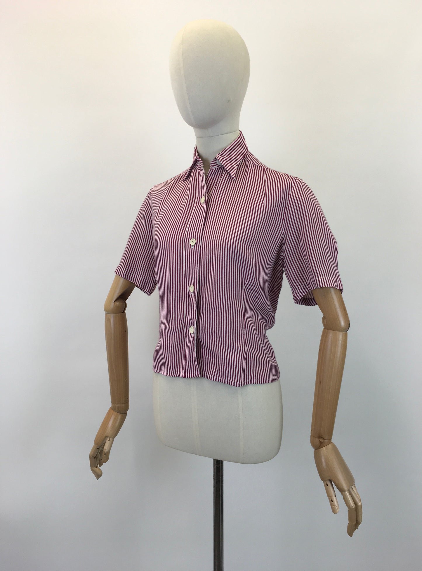 Original 1940's Stunning Utility CC41 Blouse - In Maroon & White Stripe