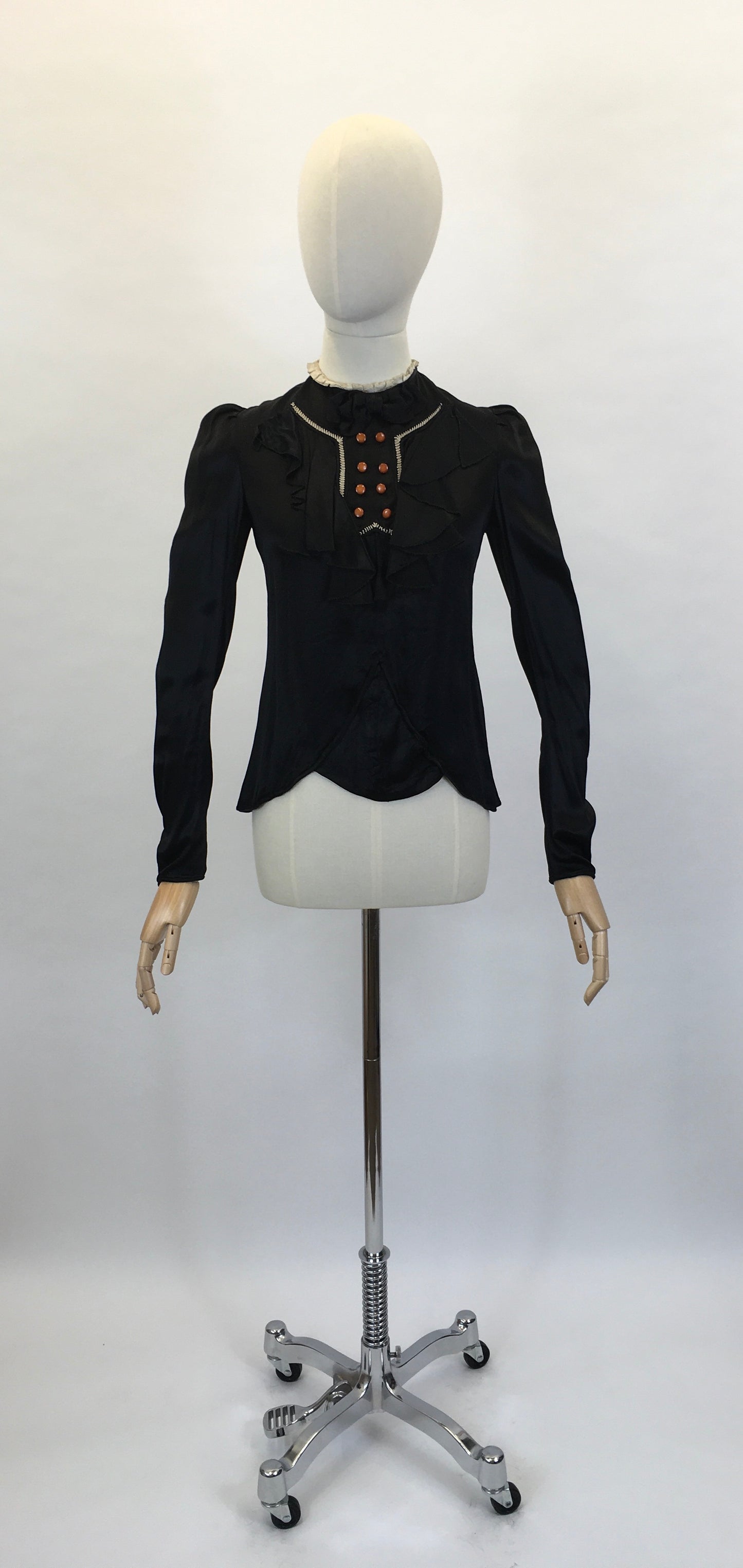 Original 1930’s Black Silk Blouse - With Stunning Details