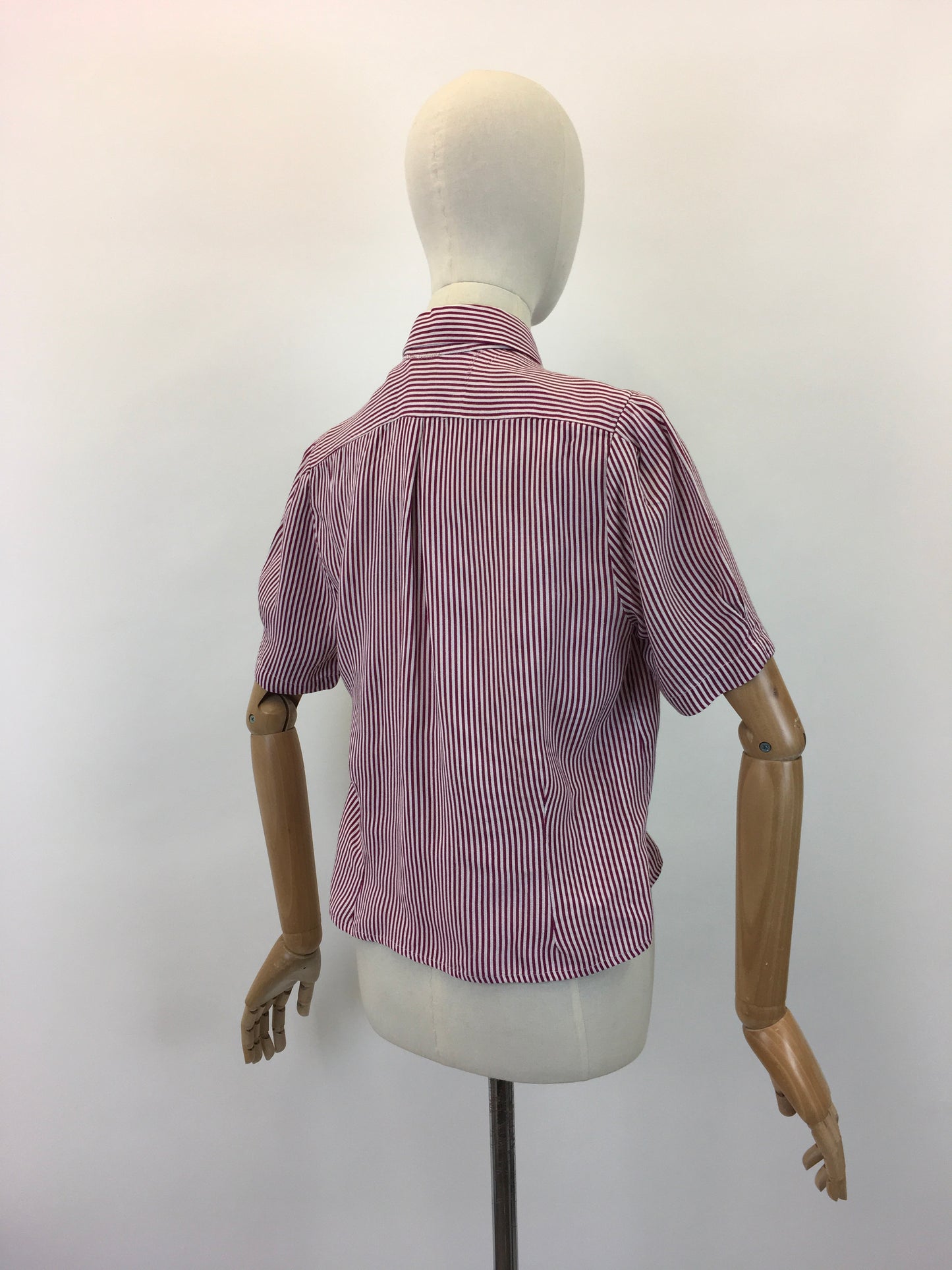 Original 1940's Stunning Utility CC41 Blouse - In Maroon & White Stripe