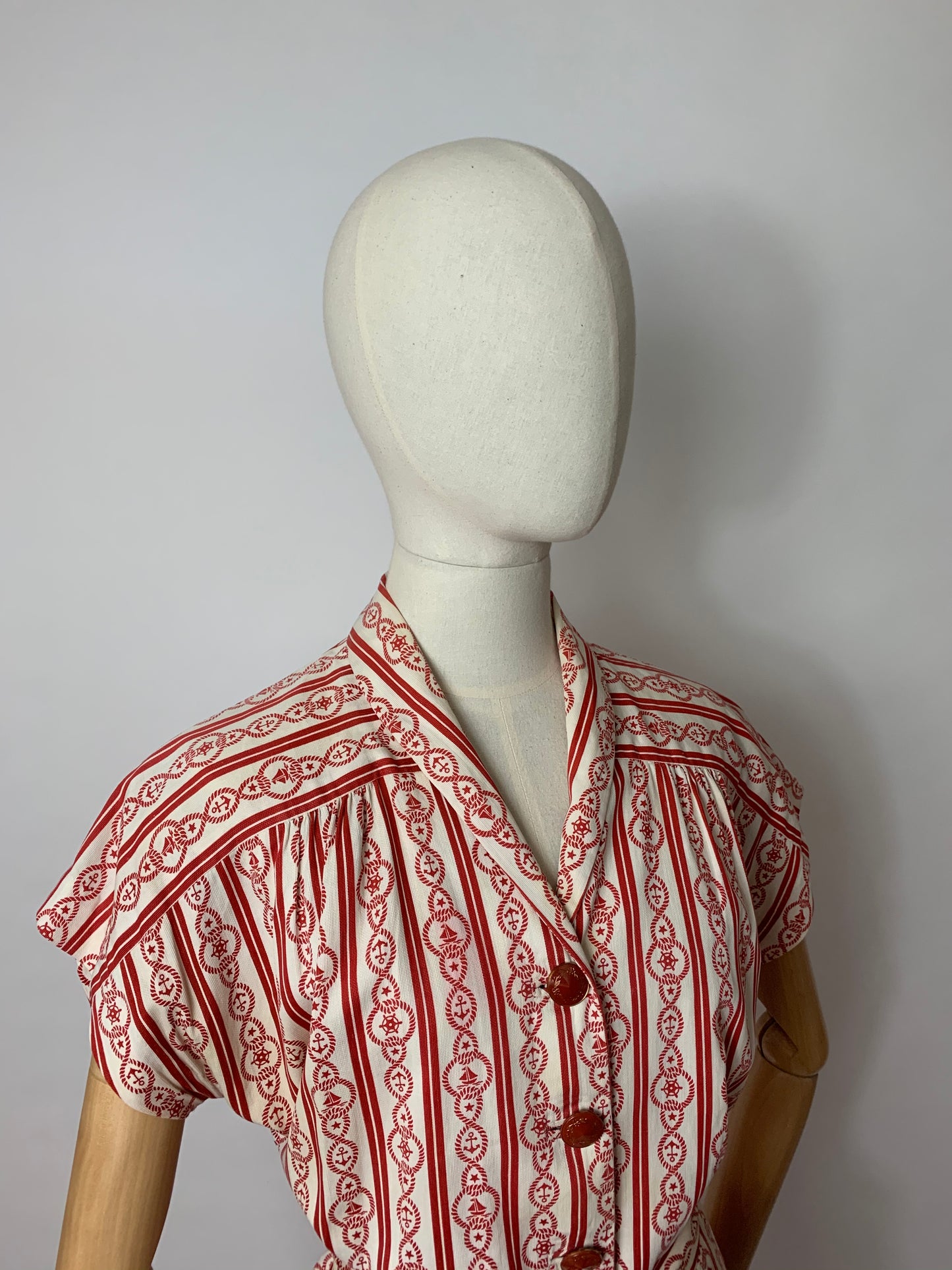 Original 1940’s 3 pc Summer Suit - In a lovely Nautical Print in Red & Ivory