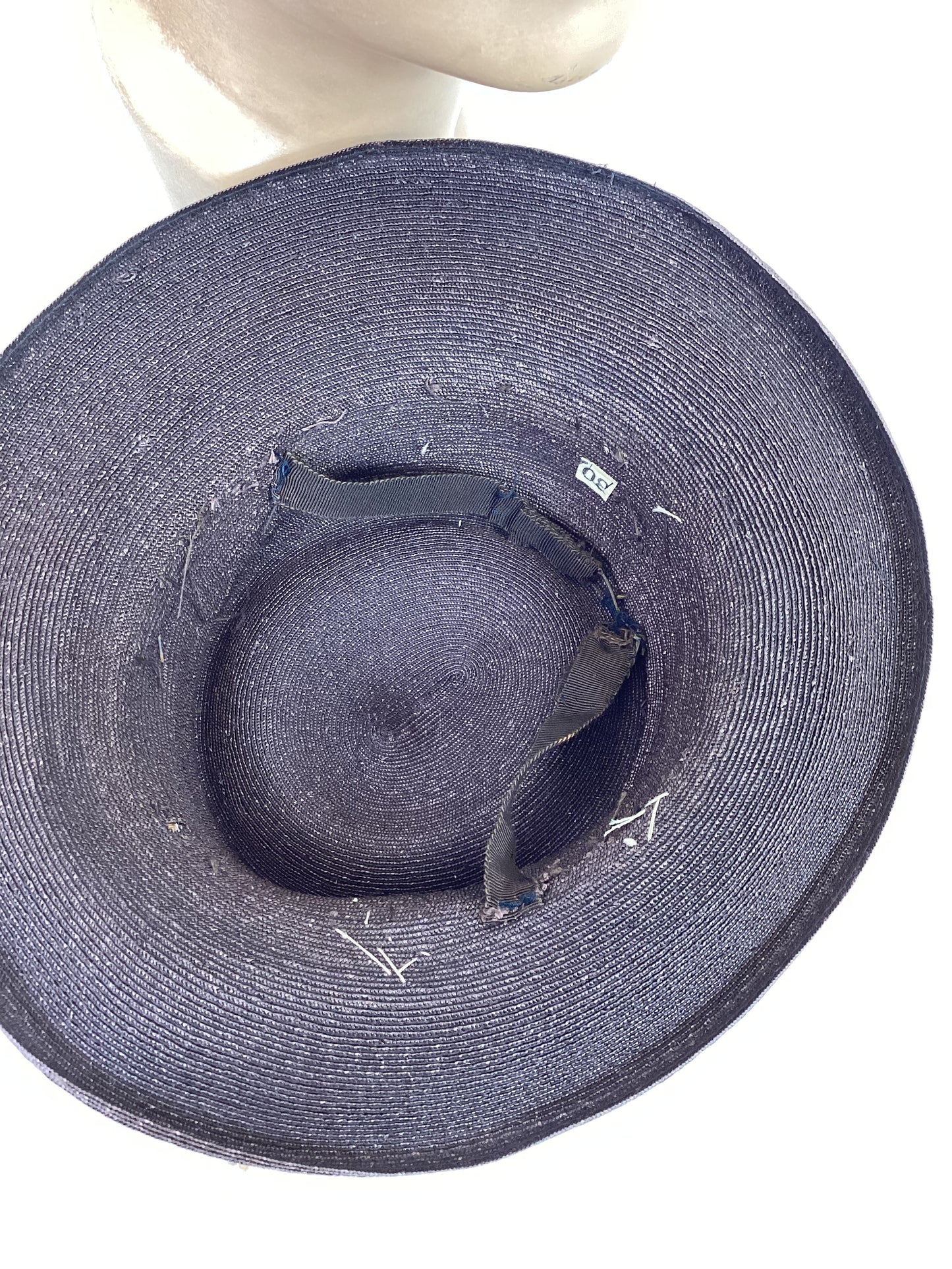 Original 1940’s Stunning Straw Topper Hat - In Chocolate Brown With Grosgrain Trim