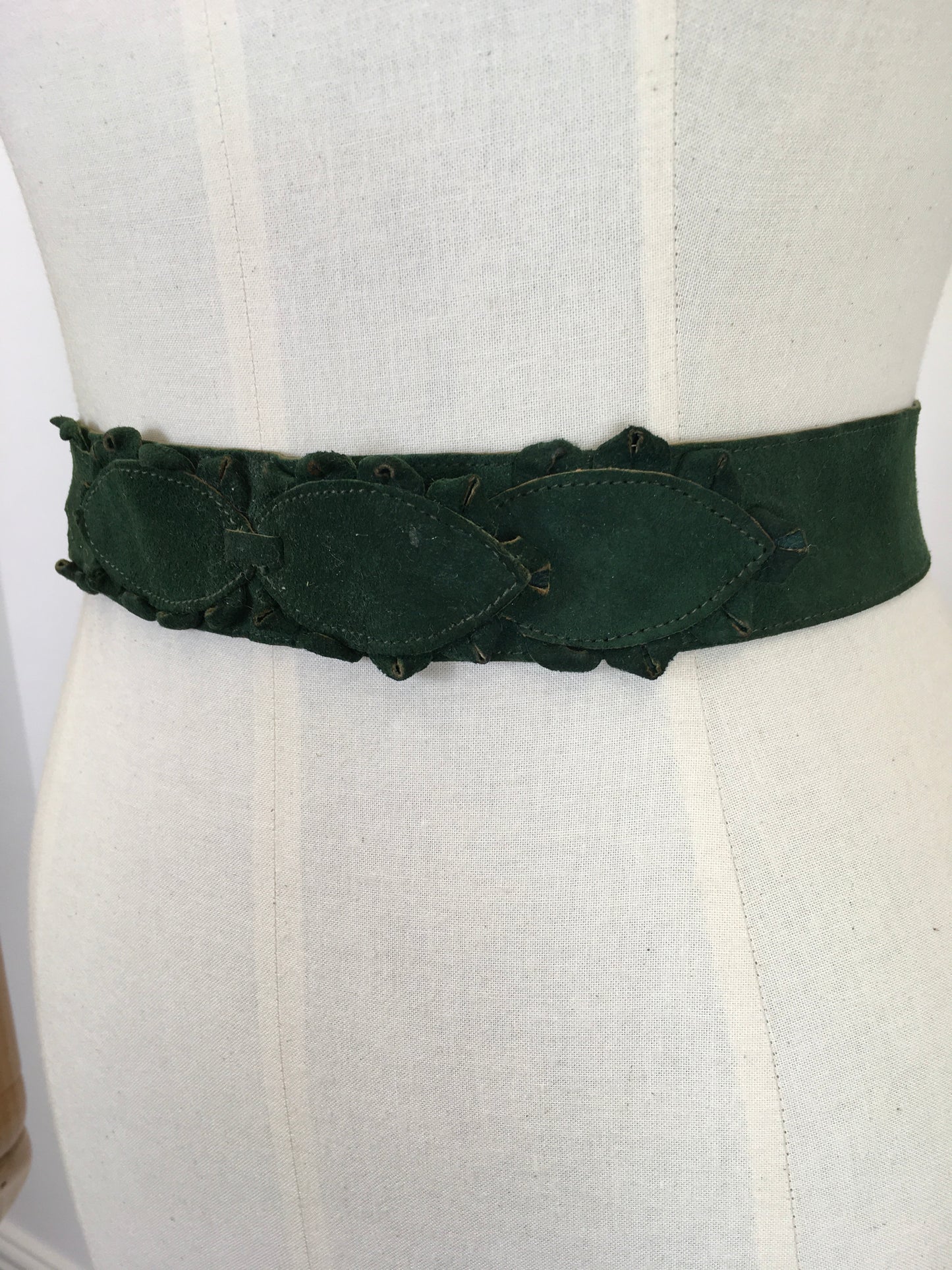 Original 1930’s STUNNING Forest Green Suede Belt - With Lovely Adornments