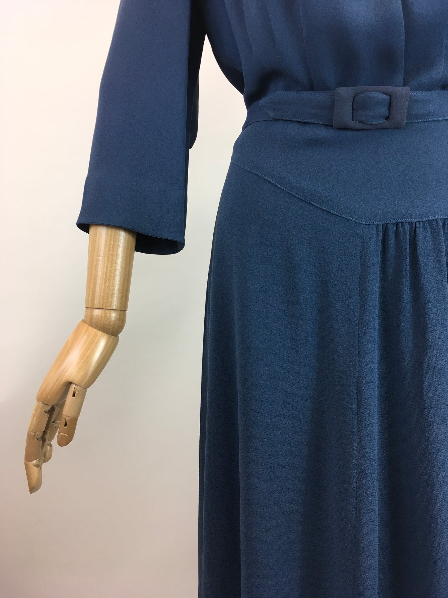 Original 1940's Sublime Two Tone Crepe Dress With Illusion Cape - In Contrast Airforce & Powder Blue