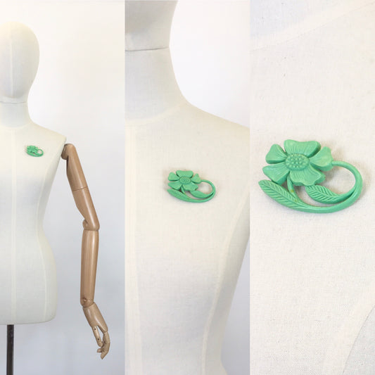 Original 1940’s Early Plastic Brooch - In Deco Green