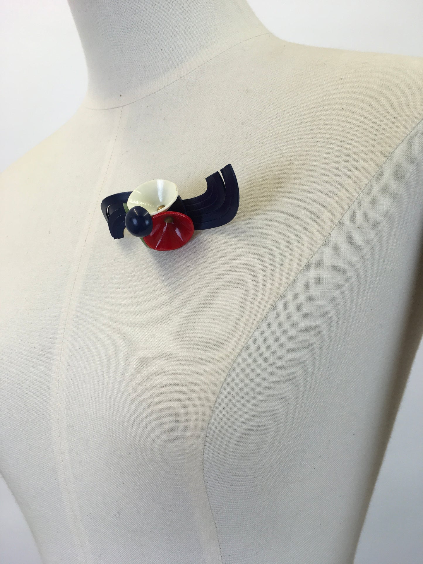 Original Late 1930's Early 1940's Celluloid Brooch - In Blue, Red, White & Green
