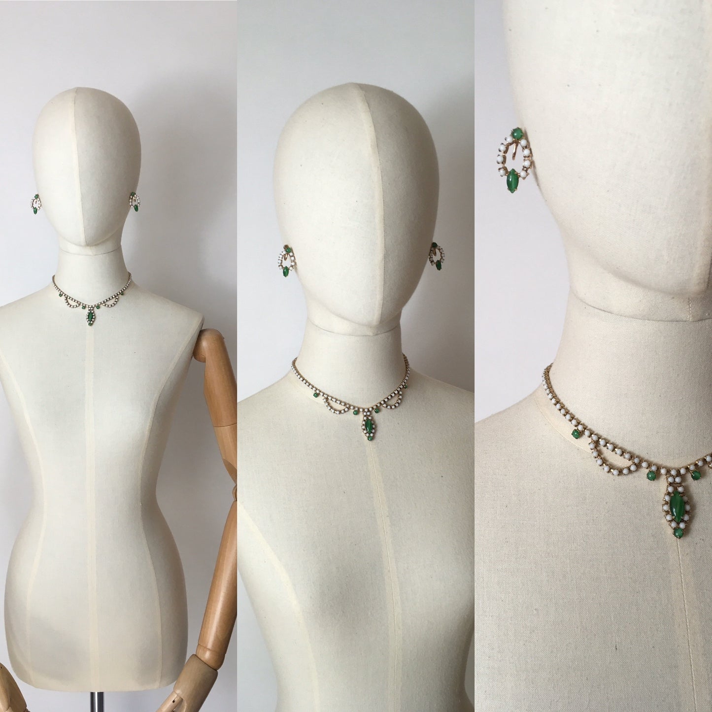 Original 1940’s Costume Jewellery Set - Lovely Set in White & Green