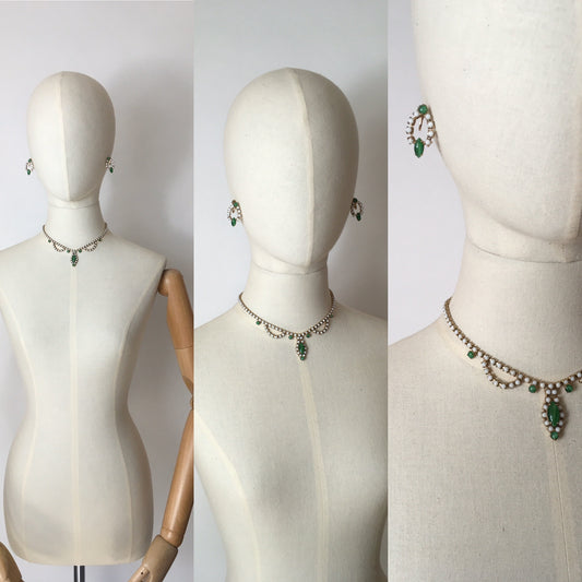 Original 1940’s Costume Jewellery Set - Lovely Set in White & Green