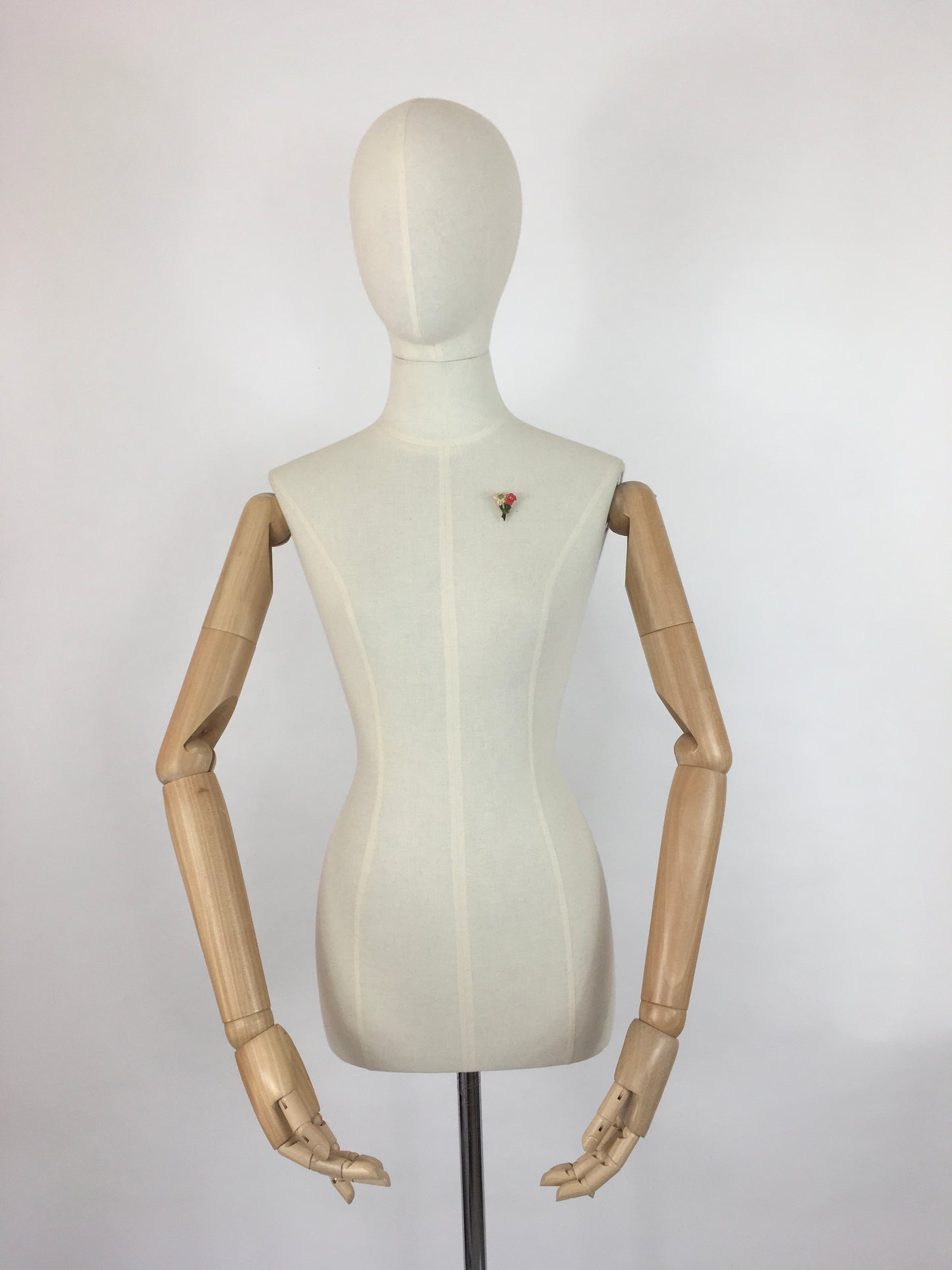 Original 1940s Little Floral Celluloid Brooch - In a Lovely Colour Pallet of Cream, Red and Green