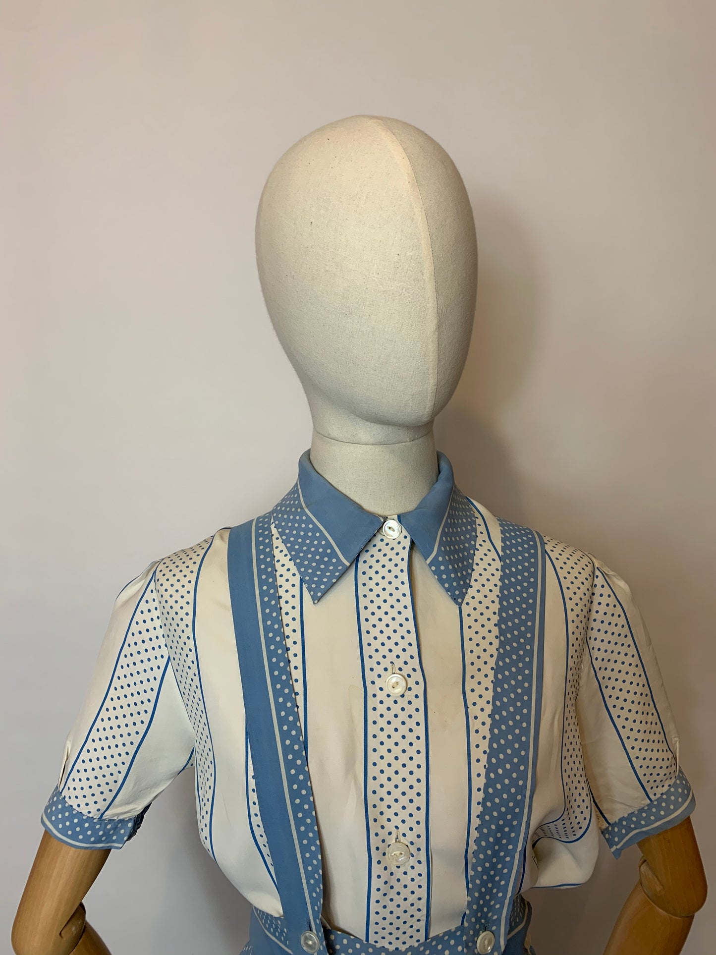 Original 1940’s 2 pc Blouse & Dungaree Set - In the Most Summery Of Colour Pallets with Polka Dots