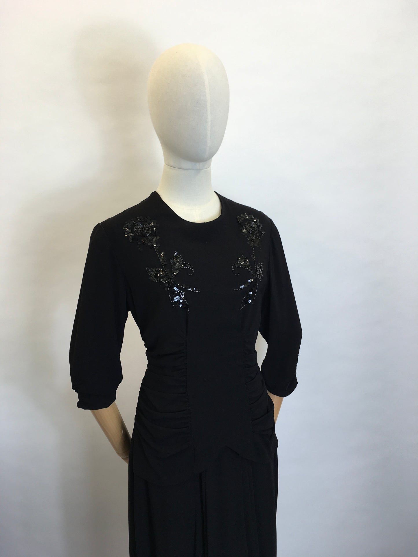 Original 1940's Sequin Embelished Cocktail Dress - Feauturing Ruched Front Detailing