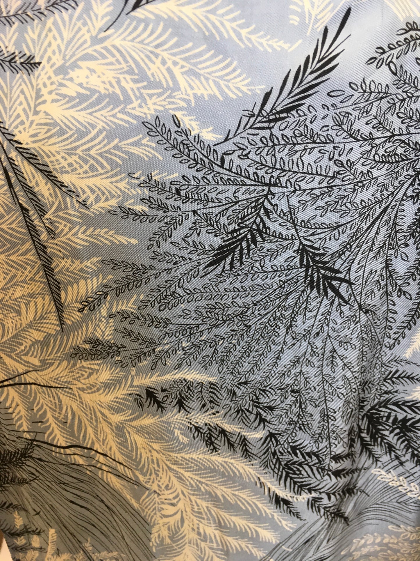 Original 1940’s Cocktail Dress - In a lovely Fern Print Silk in Power Blues and Shades of Grey