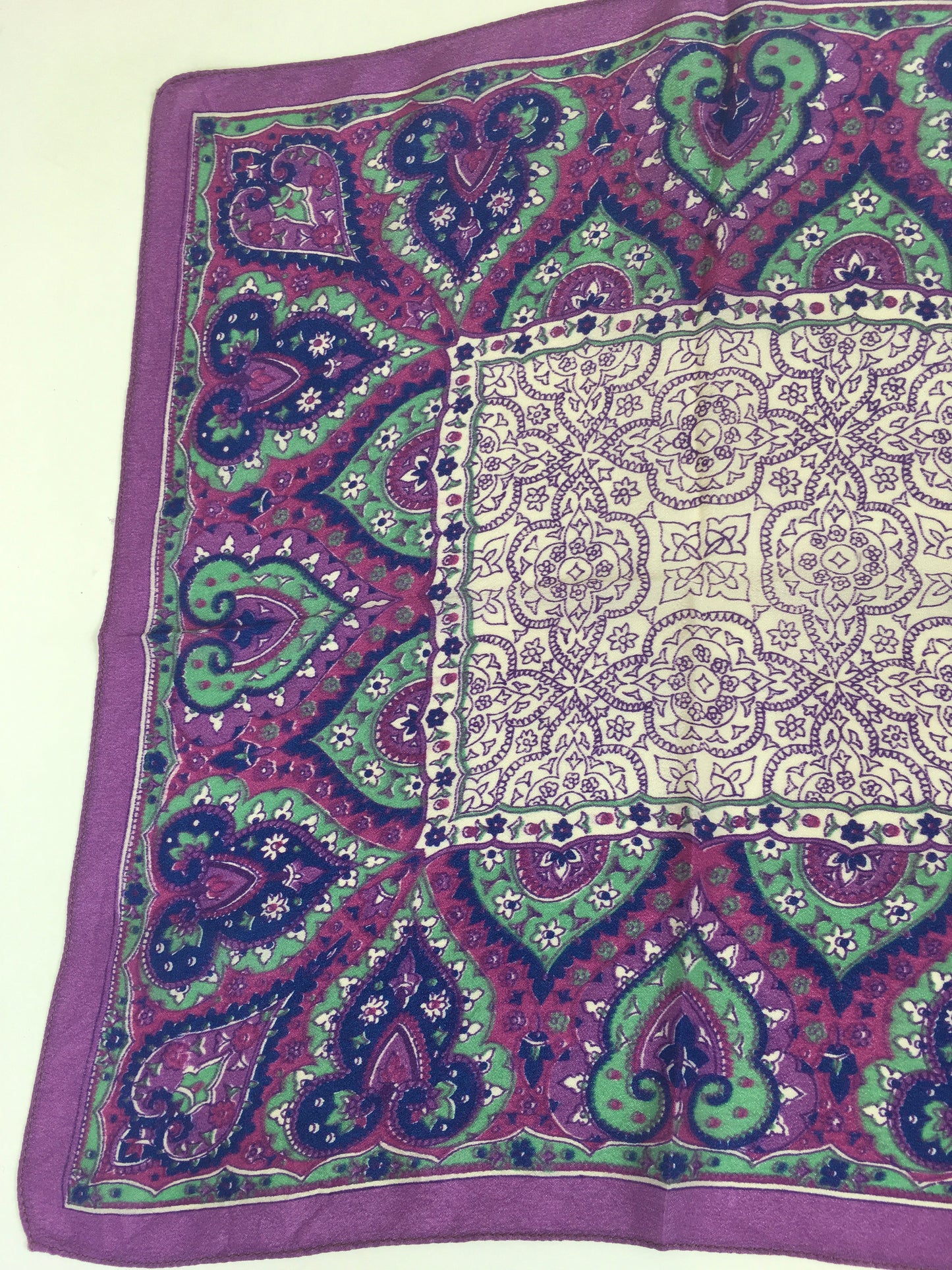 Original 1940’s Rayon Hankie - In Rich Purples, Greens, Pinks & Blue