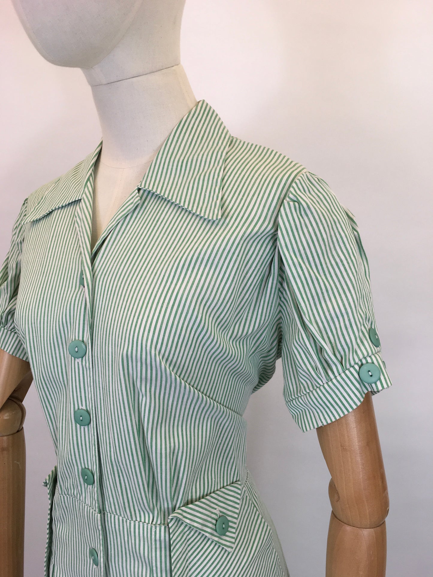 Original 1940’s Green & White Striped Dress - ‘ Joyce the Bright’ Patented Label