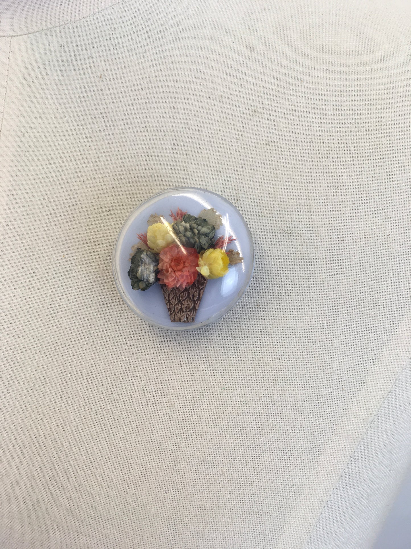 Original 1940s Lucite Brooch With Dried Flower Basket - In Lovely Soft Pastels