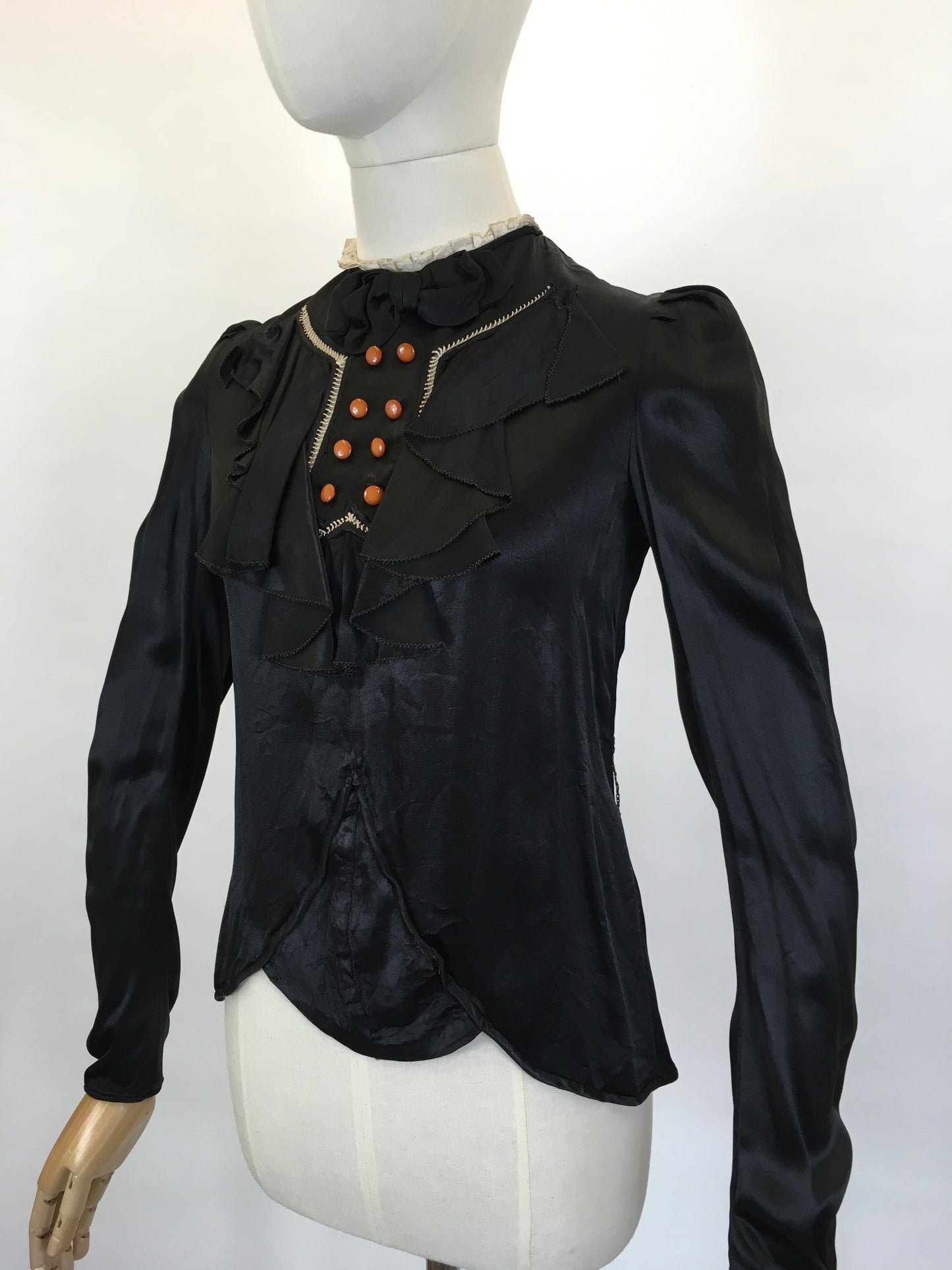 Original 1930’s Black Silk Blouse - With Stunning Details