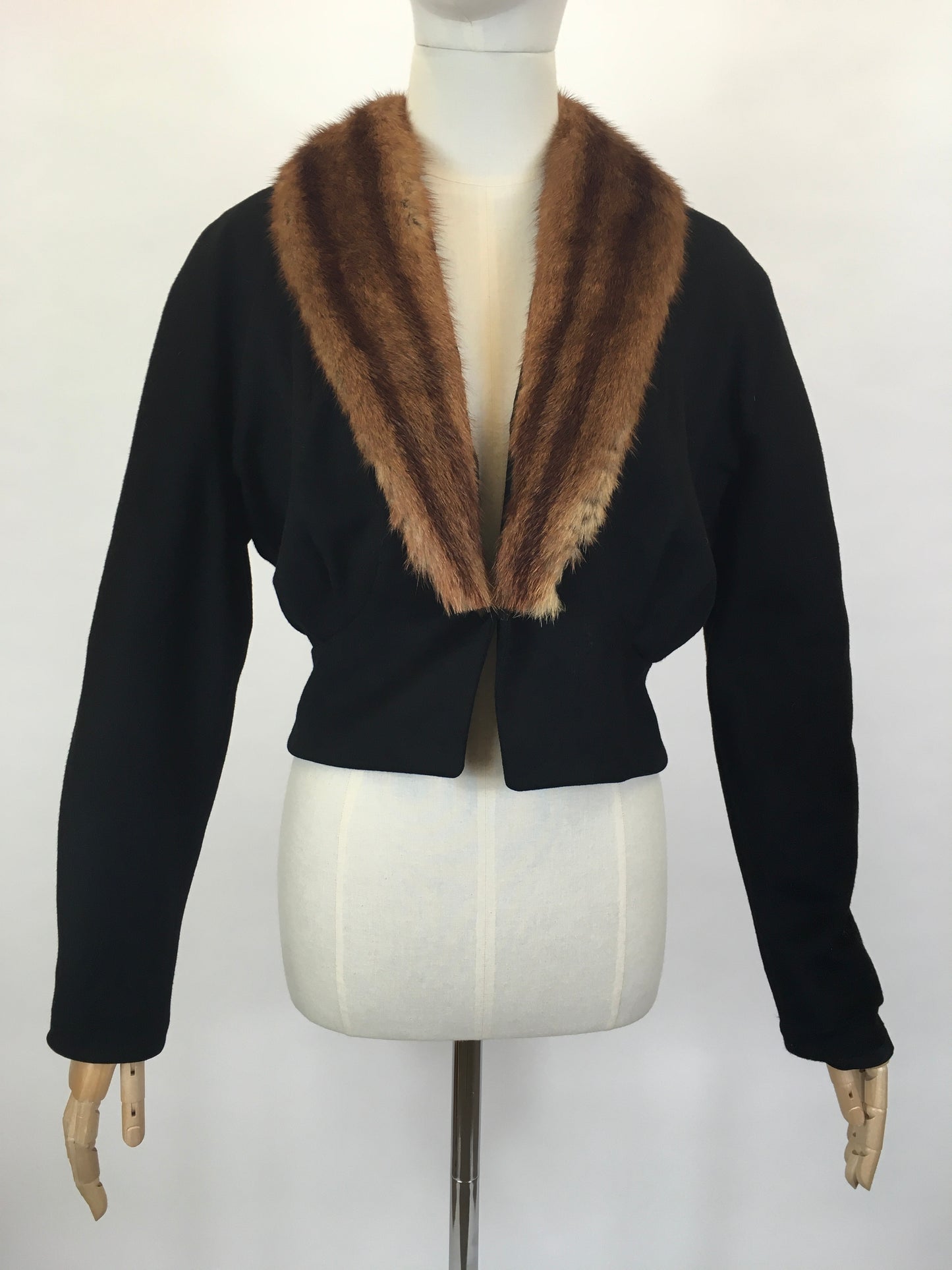 Original 1940’s Black Woollen Fitted Jacket - With Mink Trim to the Leading Edge