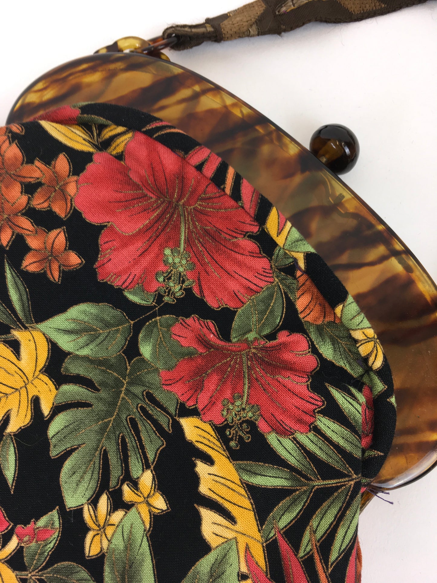 Original late 1920’s Handbag - Faux Tortoiseshell Clasp and Autumnal Brights Fabric