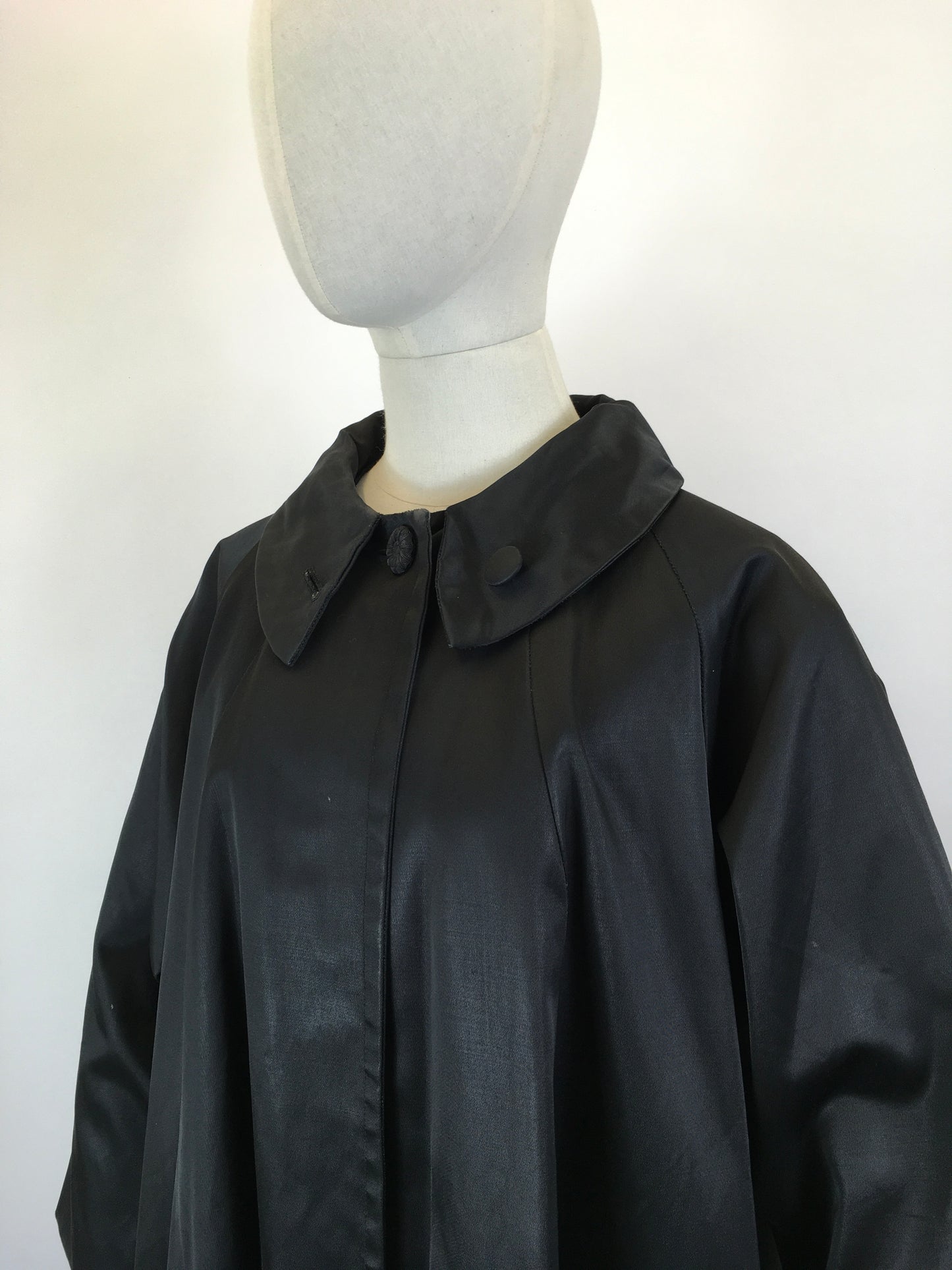 Original 1950’s Stunning Black Evening Coat - In A Lush Noir Sateen