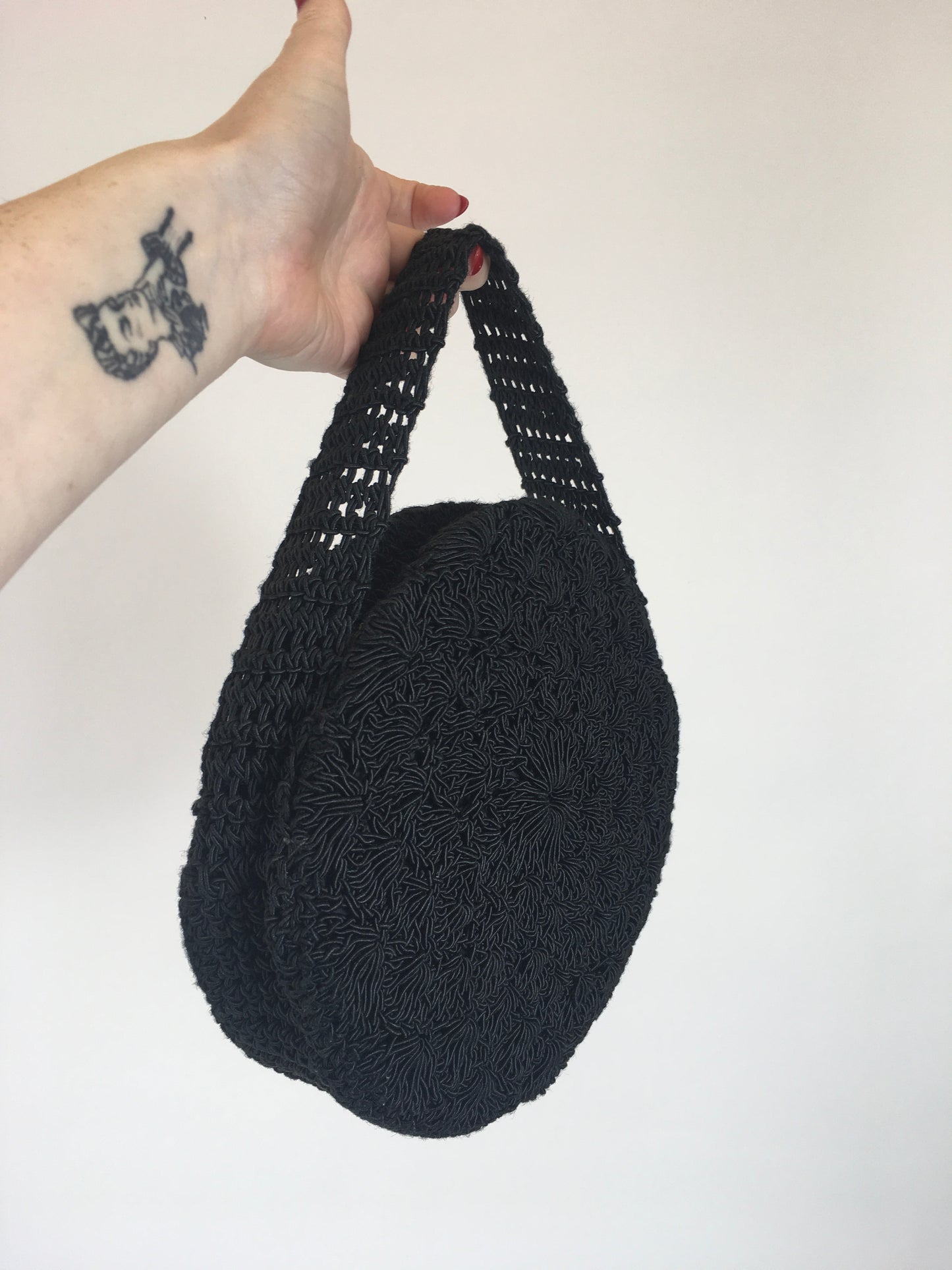 Original Late 1940's Circular Crochet Handbag - In Black