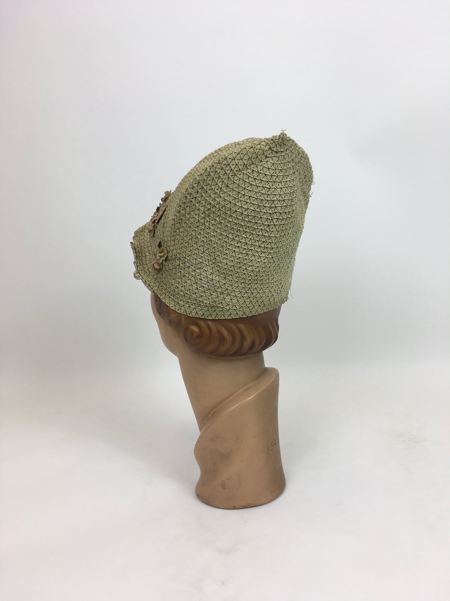 Original 1920's Darling Fabric Cloche Hat by ' Migola Reg'd' - With Dainty Velvet Floral Trims