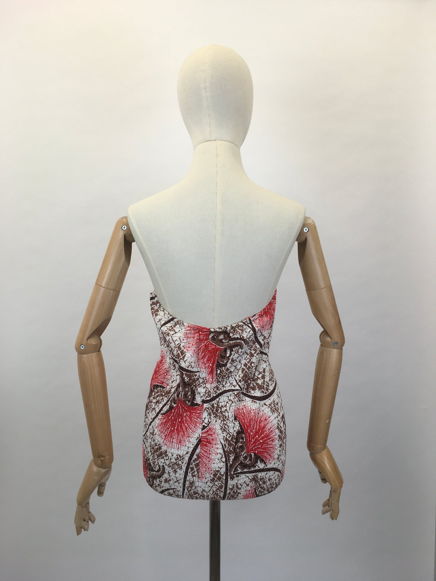 Original Late 1940s early 1950’s Bathing Costume - In a Fabulous Brown and Bright Coral Cotton