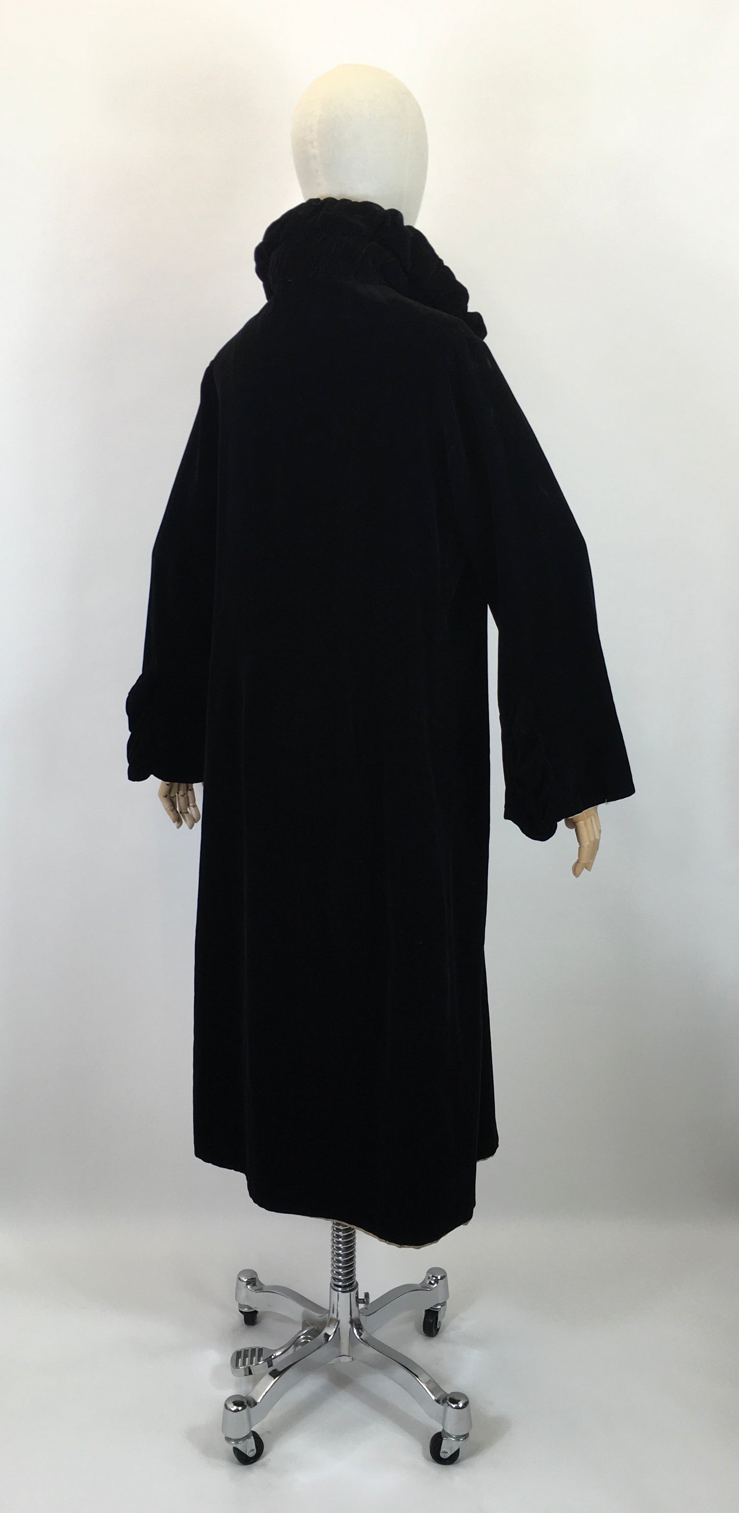 Original Early 1920's Sensational Opera Coat - In A Sumptuous Black Silk Velvet with Divine Collar