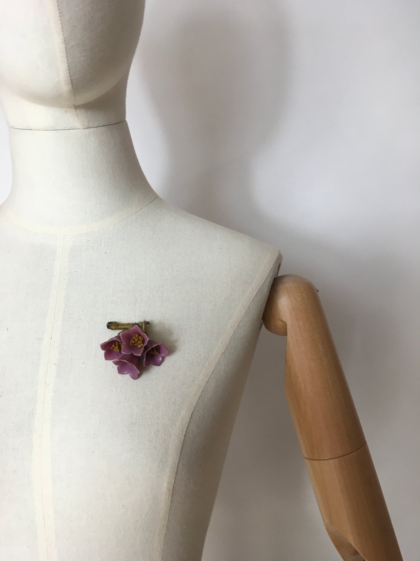 Original 1940’s Make Do and Mend Brooch - Celluloid Floral Bells in Lavender