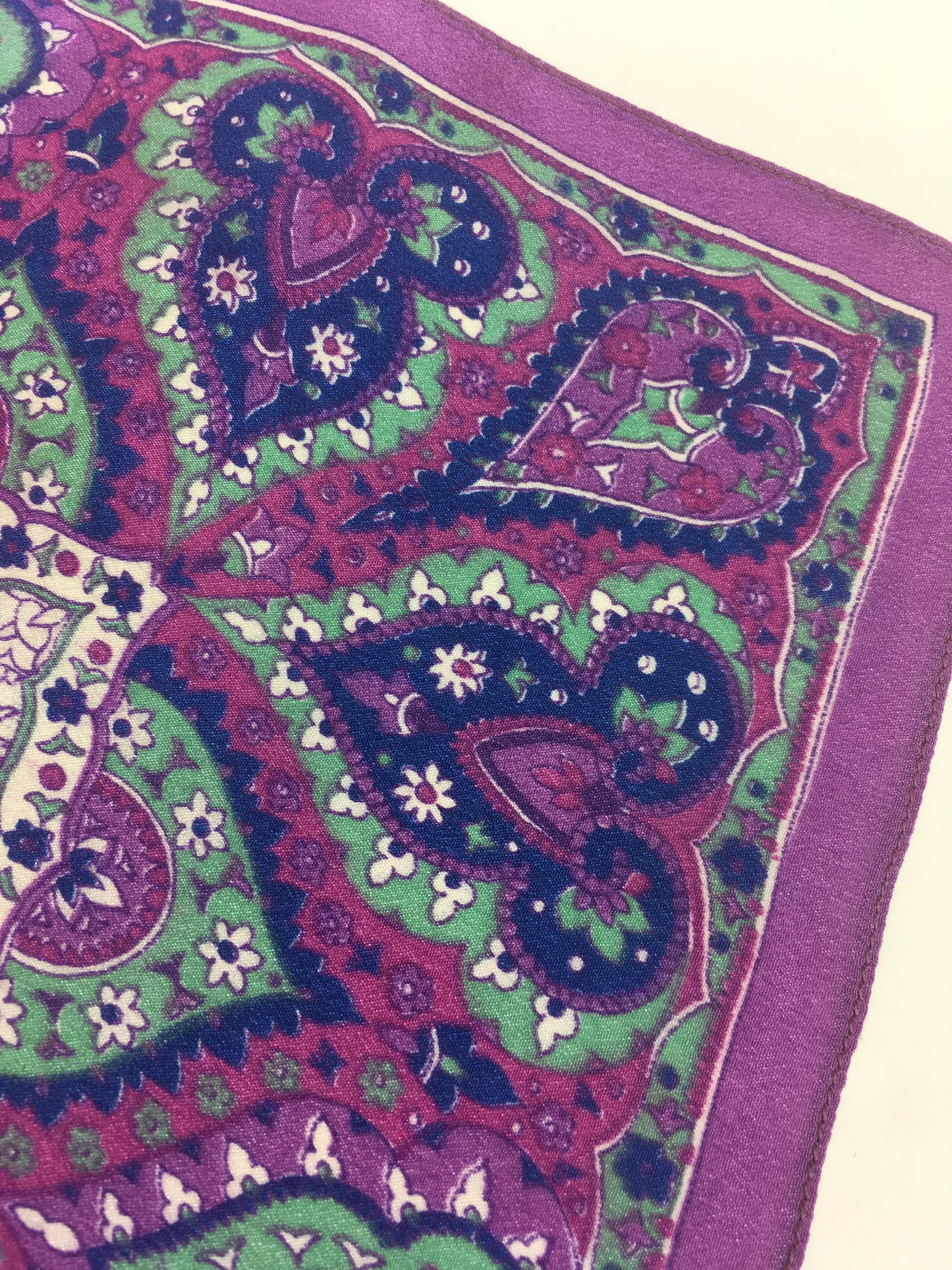 Original 1940’s Rayon Hankie - In Rich Purples, Greens, Pinks & Blue