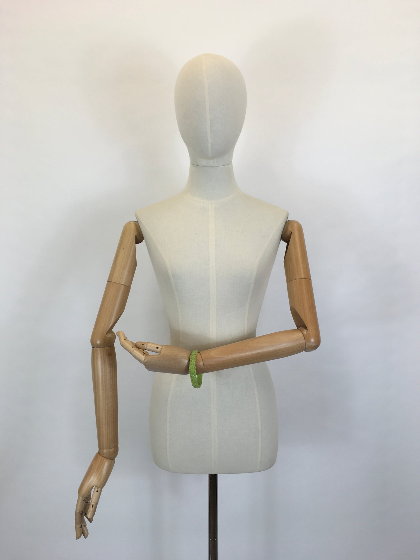 Original 1930’s Carved Floral Celluloid Bangle - In Deco Green