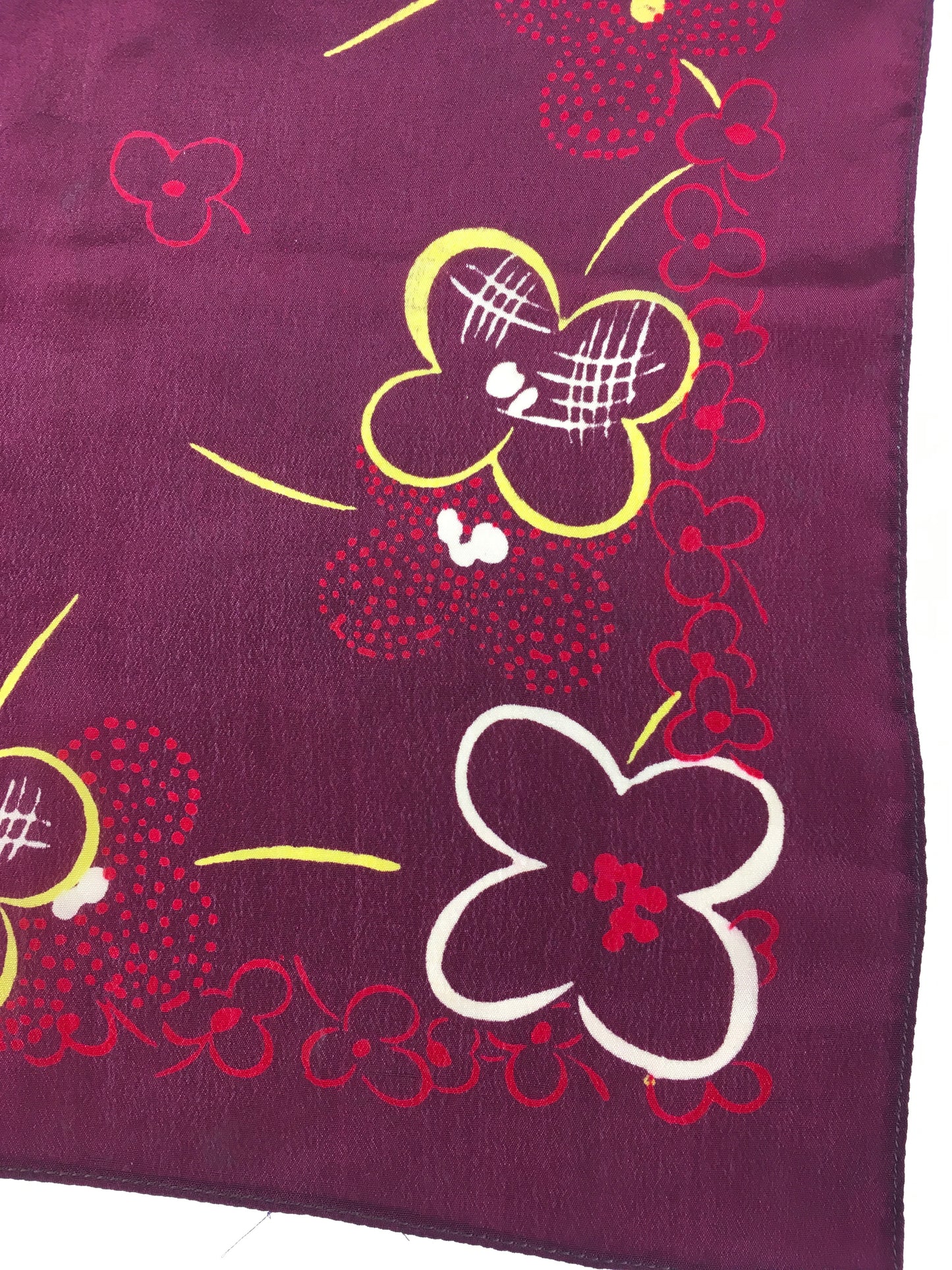 Original 1940’s / 1950’s Rayon Hankie - In a Burgundy, Yellow and Ivory Floral