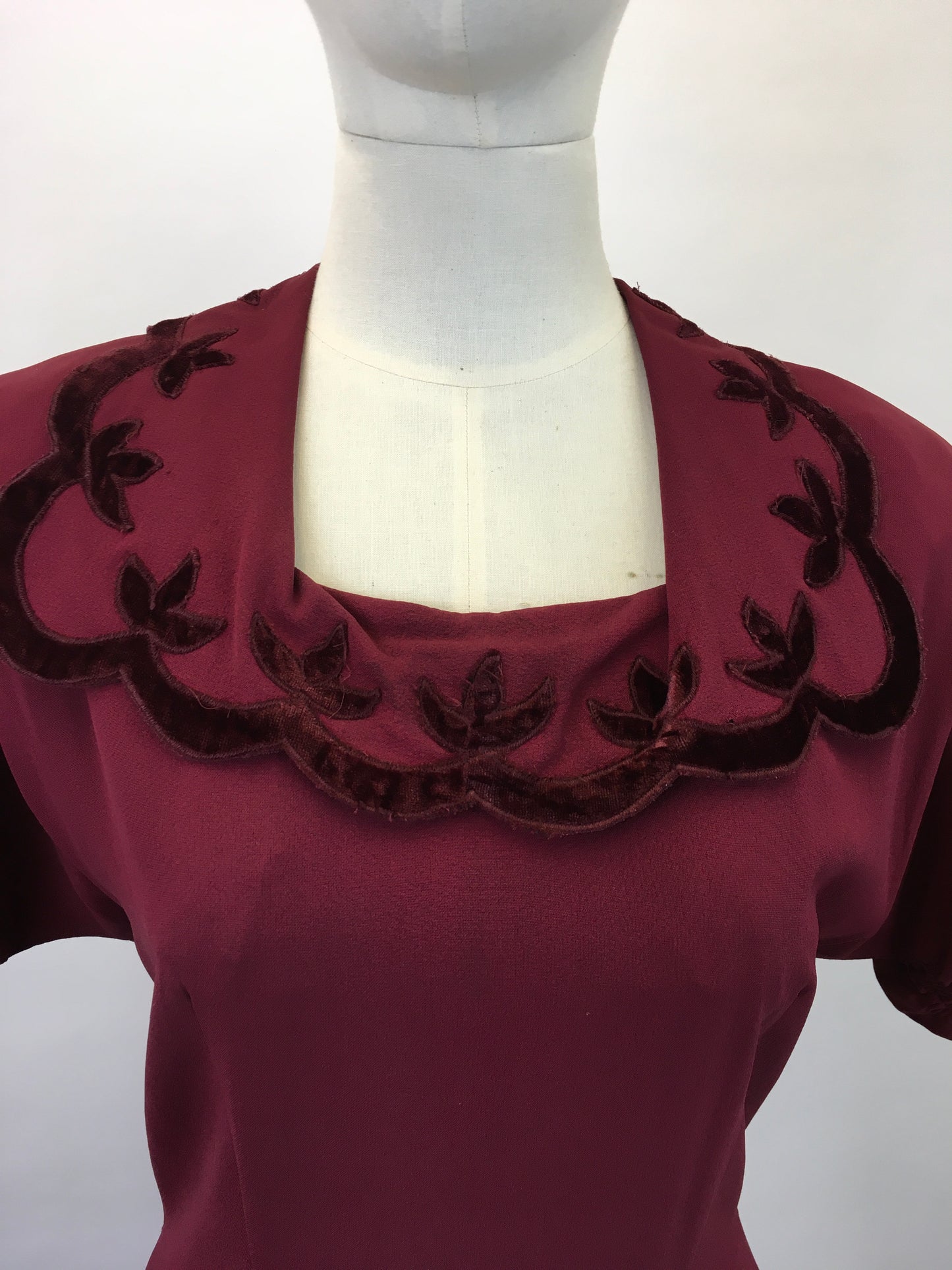 Original 1940's Sensational Cocktail Dress ' Styled By Adrian' - In Deep Wine with Velvet Trims