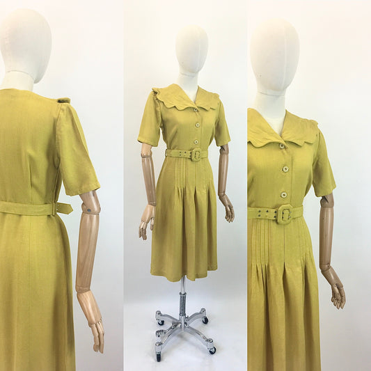 Original 1940's Stunning CC41 Moygashal Linen Dress - In A Bright Golden Yellow