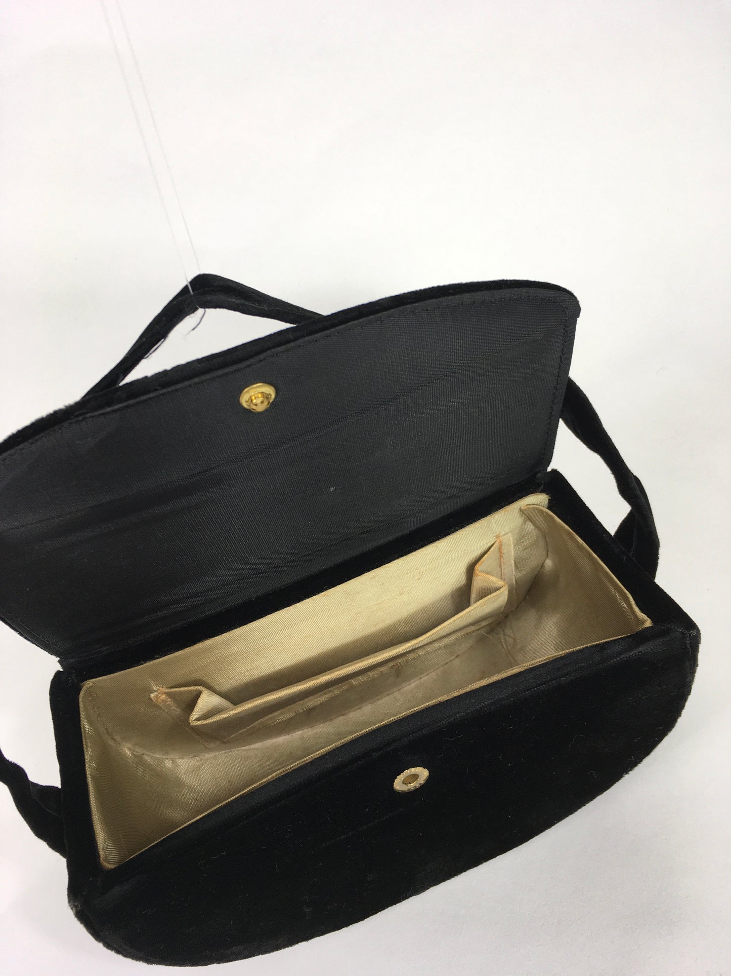 Original 1940’s Black Velvet Evening Box Bag - In a Lovely Half Moon Shape