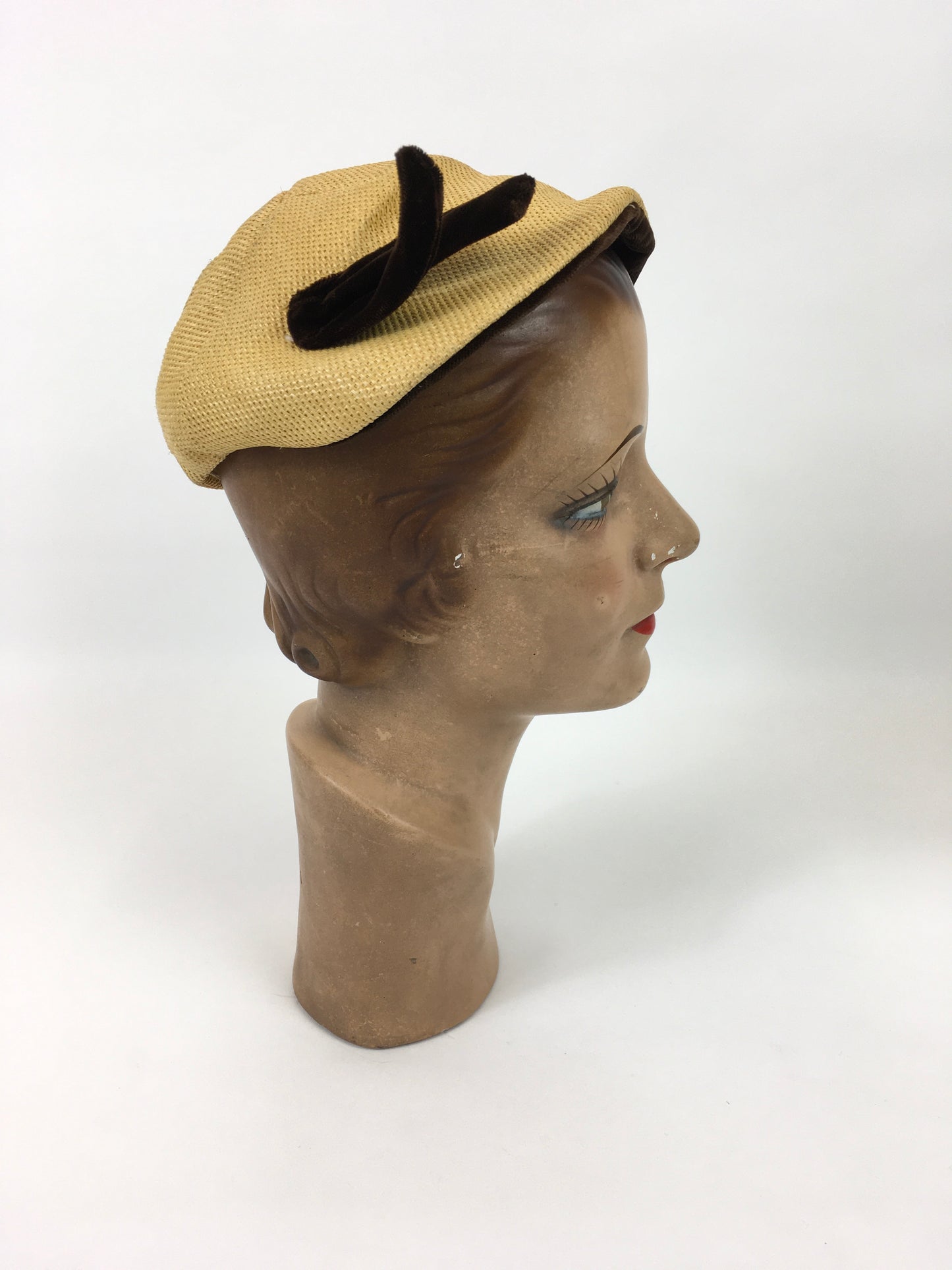 Original 1950’s Fun Autumnal Hat - In Warm Yellow and Brown Velvet Trims