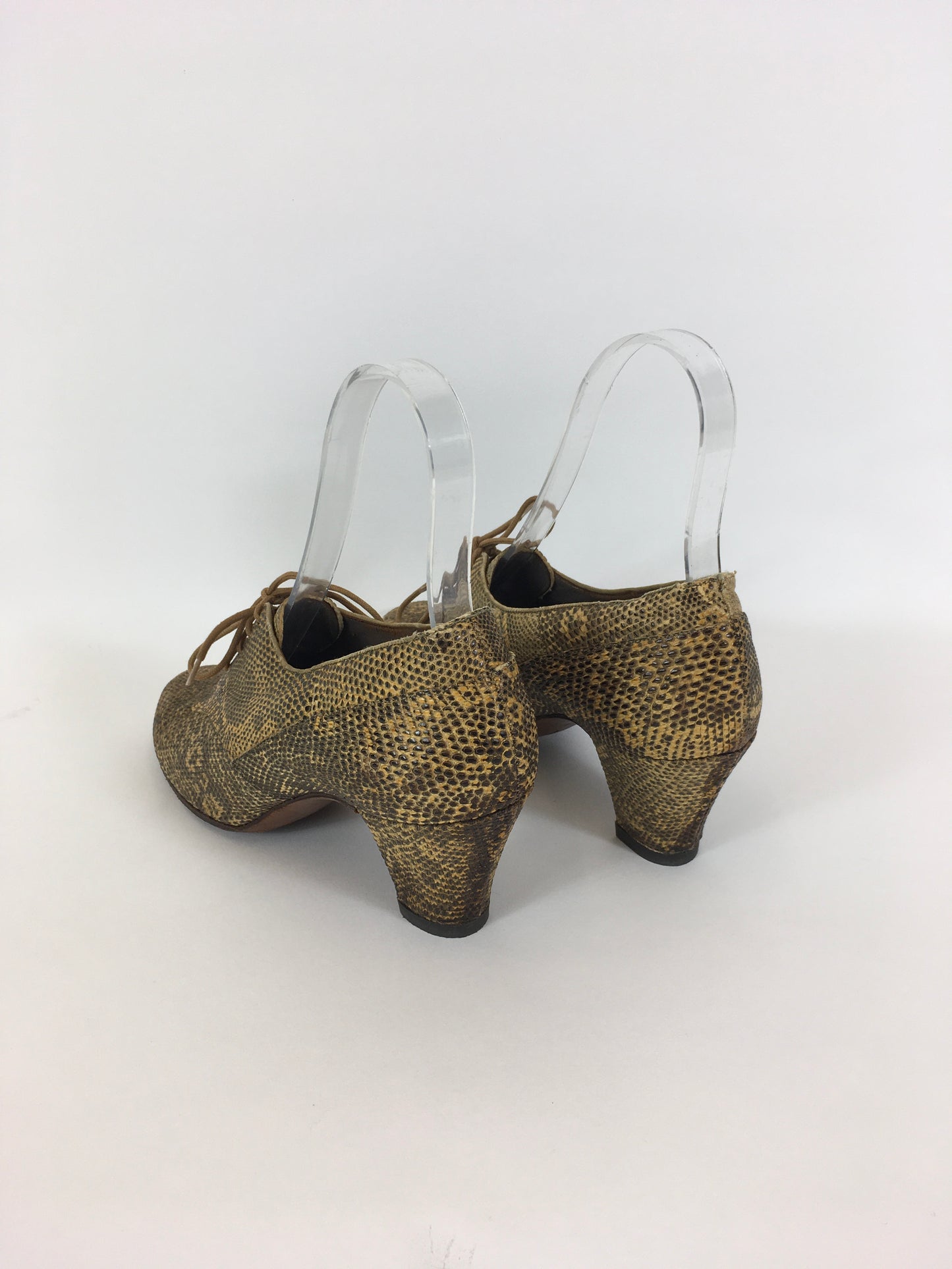 Original 1940’s Fabulous Snakeskin Heeled Lace Up Shoes - In A Lovely Warm Golden Tone