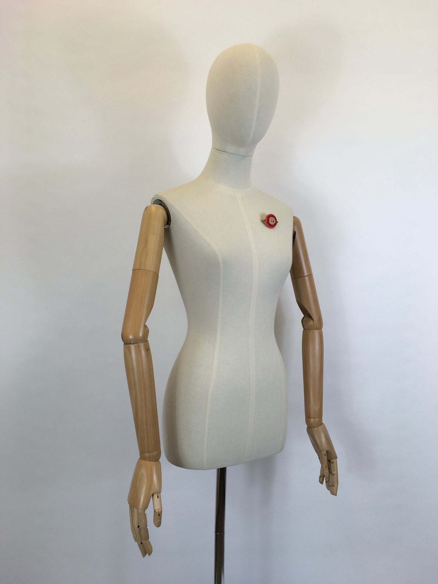 Original 1940’s Make Do And Mend Telephone Cord Brooch - In Powdered Pink and Lipstick Coral