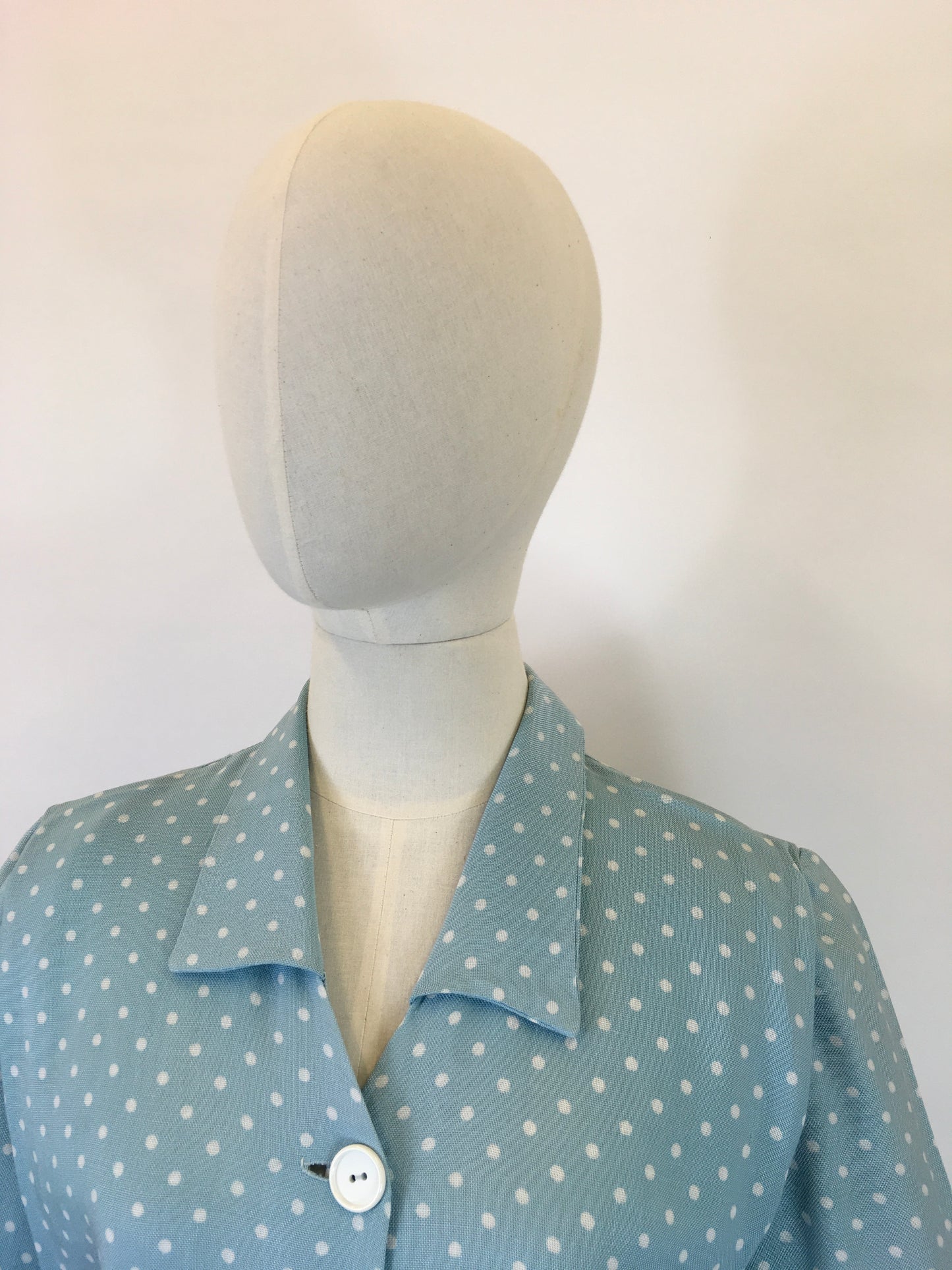 Original 1940’s STUNNING Day Dress - In A Soft Duck Egg Polka Dot Moygoshal Linen