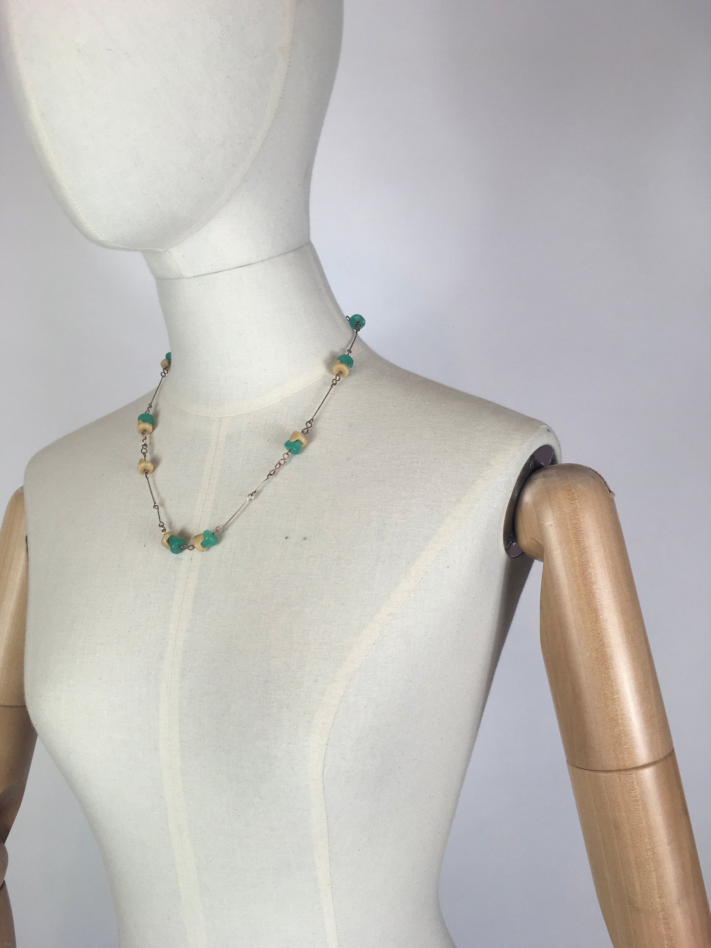 Original 1930’s Deco Necklace - In Turquoise Blue, Cream & Silver