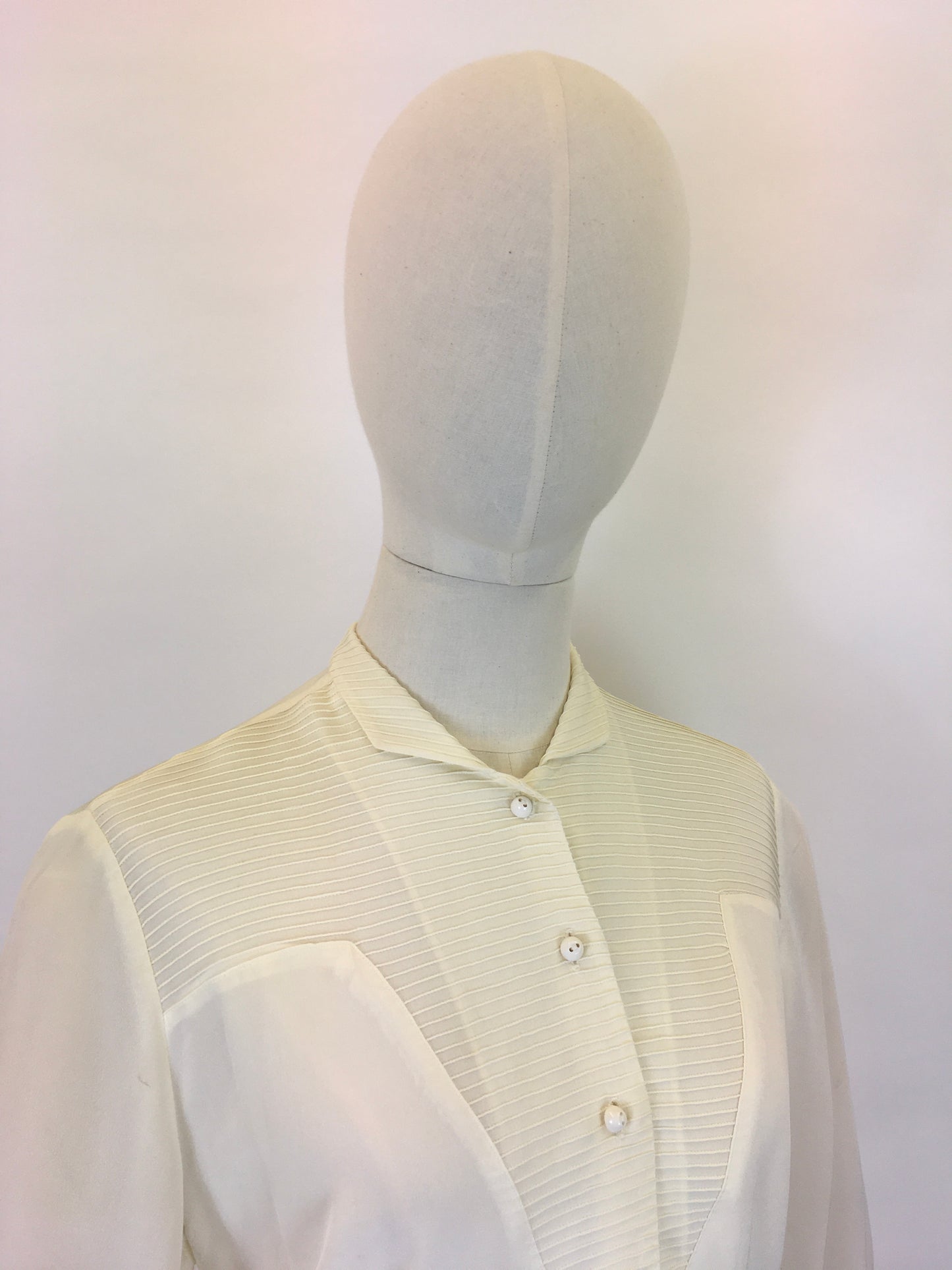 Original Late 1940’s Cream Blouse - With Lovely Pleated Detailing To The Bodice
