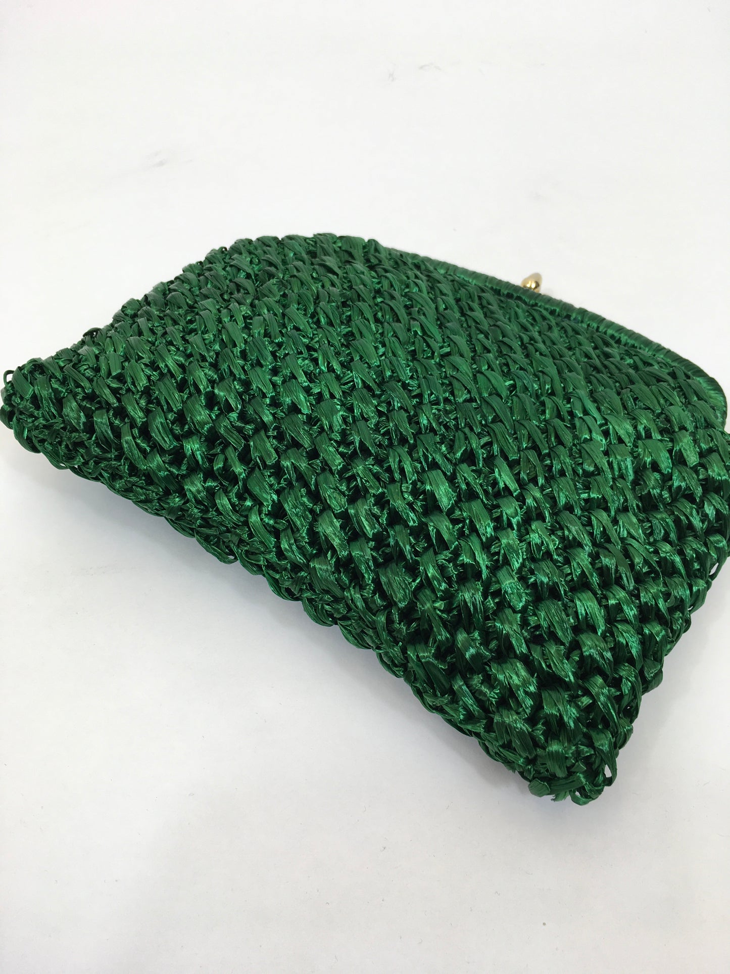 Original 1950's Fabulous Raffia Clutch Bag - In Forest Green with Gold Acorn Clasp