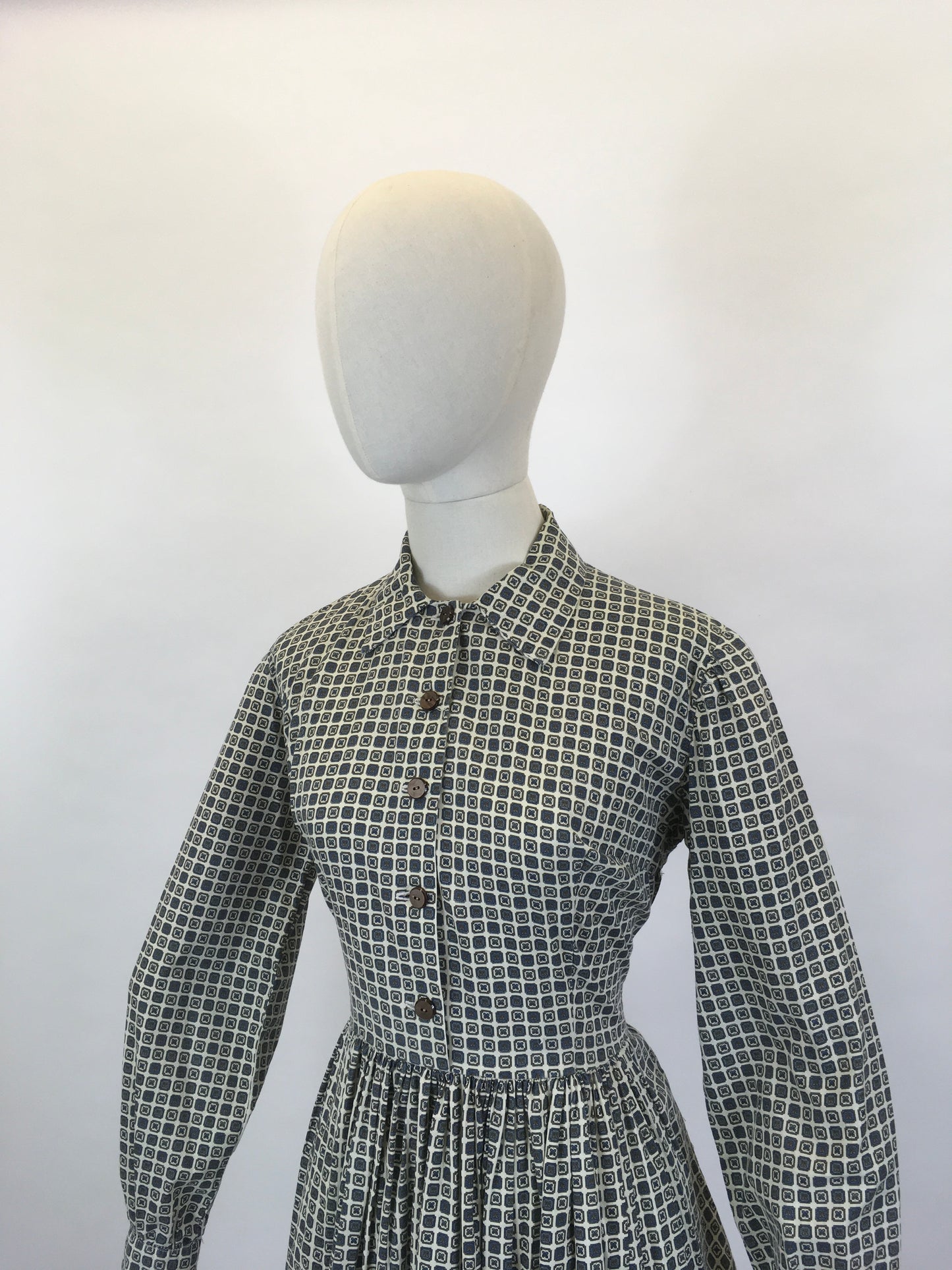 Original 1950’s Fabulous ShirtWaister Dress - In A Geometric Print Cotton